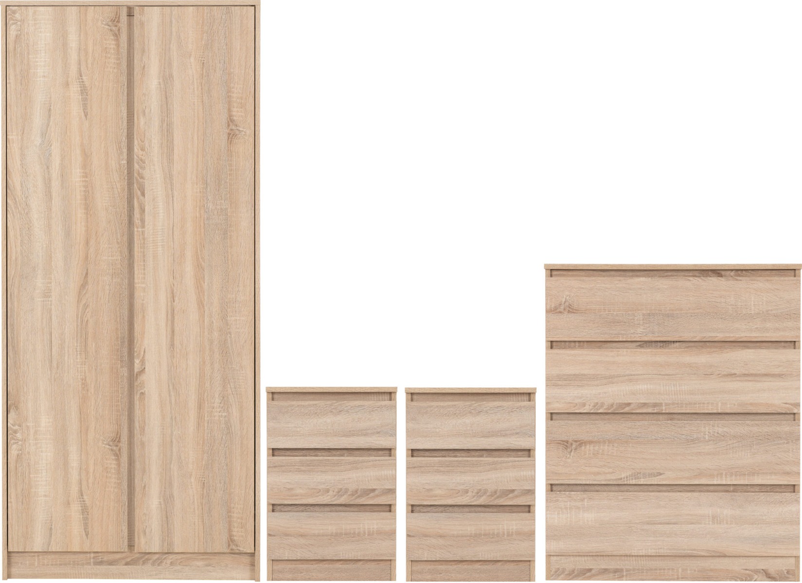 Wardrobe Set - MALDEN 2 Door Bedroom Set Sonoma Oak Effect 80cm - Budget Deals
