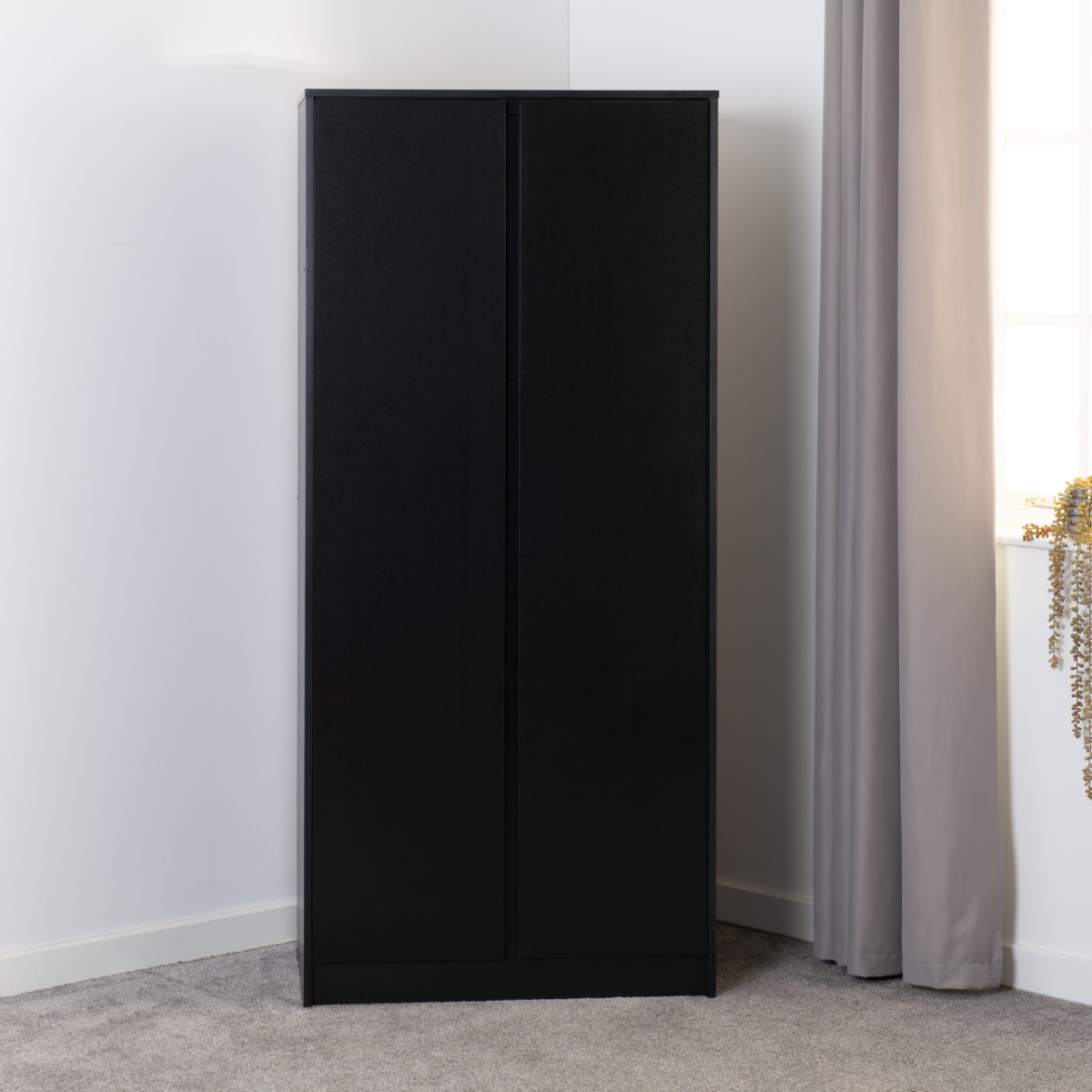 Wardrobe - MALDEN 2 Door Wardrobe Black 80cm - Budget Deals