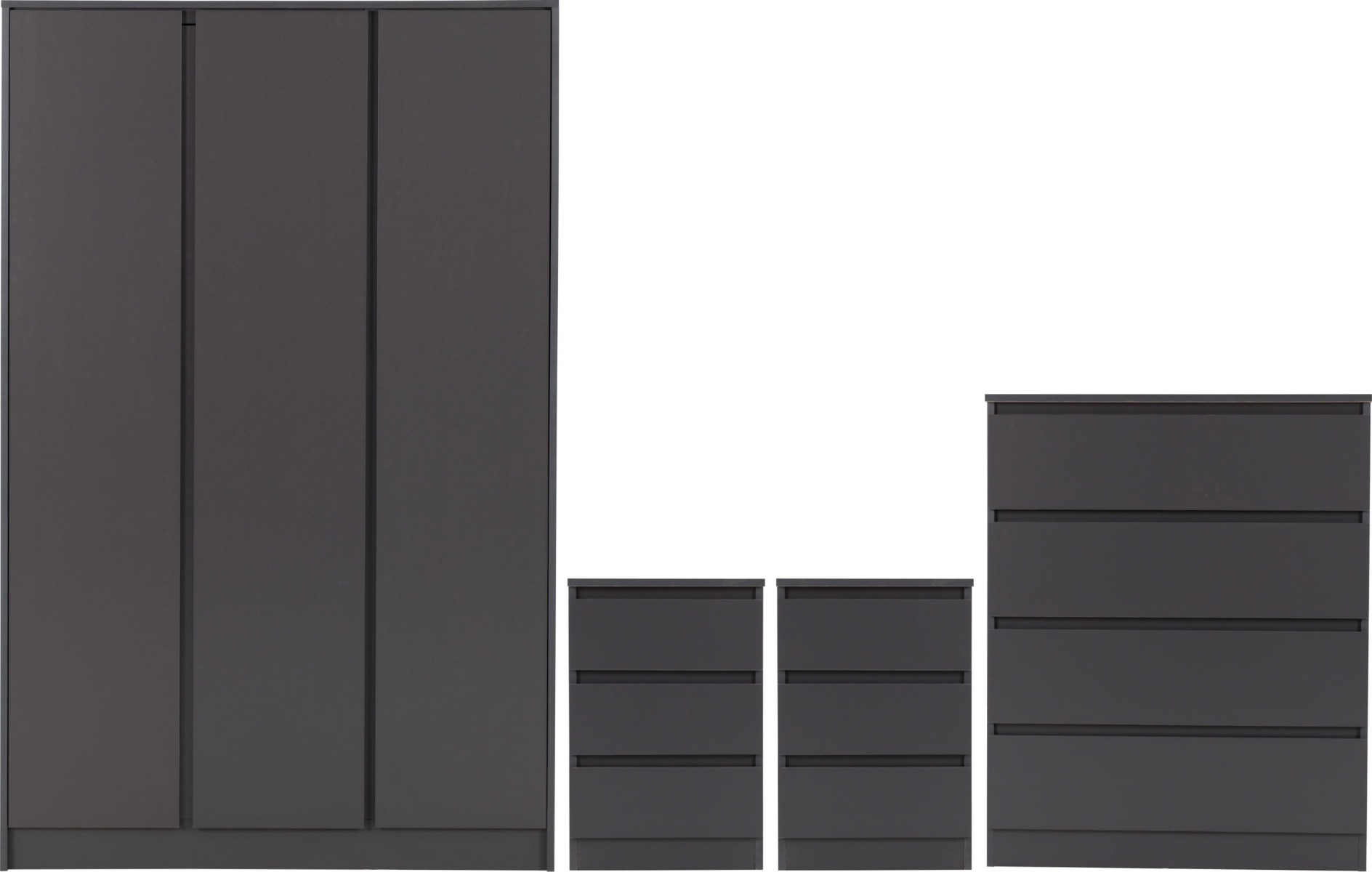 Wardrobe Set - MALDEN 3 Door Bedroom Set Grey 115cm - Budget Deals