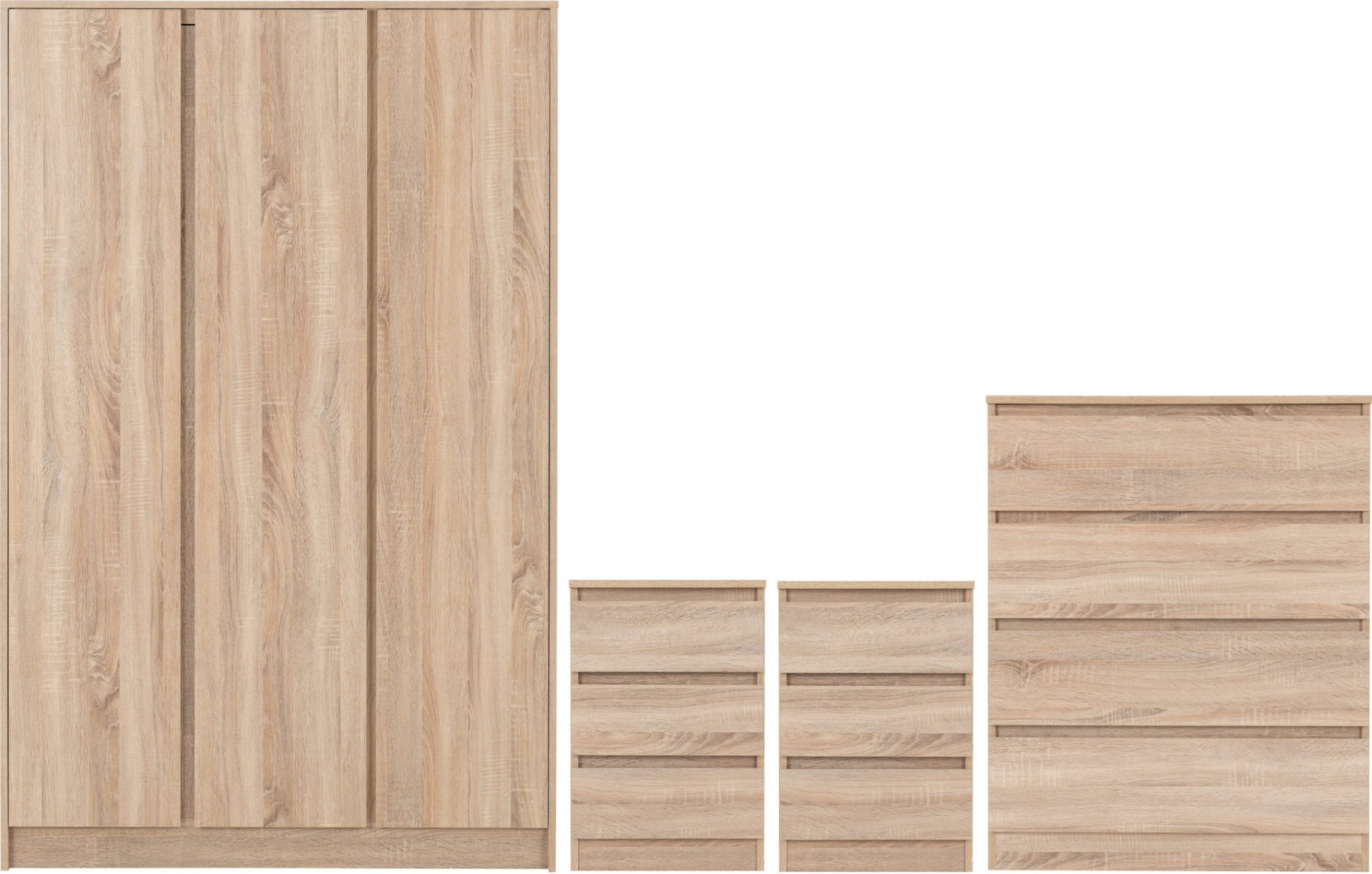 Wardrobe Set - MALDEN 3 Door Bedroom Set Sonoma Oak Effect 115cm - Budget Deals