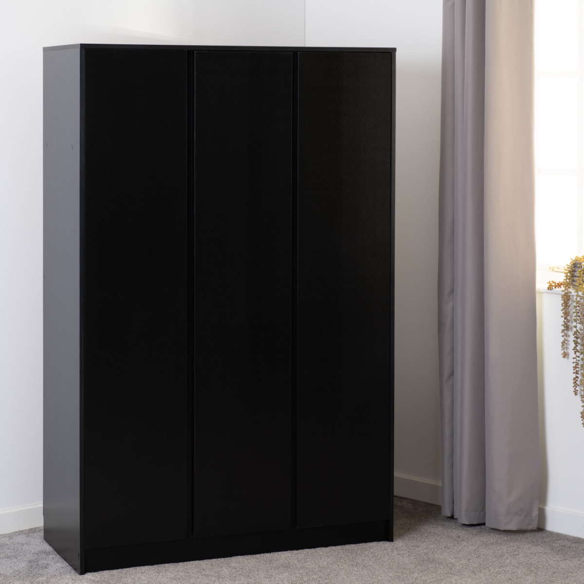 Wardrobe - MALDEN 3 Door Wardrobe Black 115cm - Budget Deals