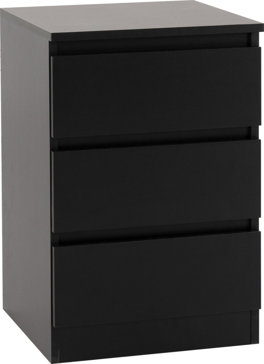 Malvern 3 Drawer Bedside - Black - Budget Deals