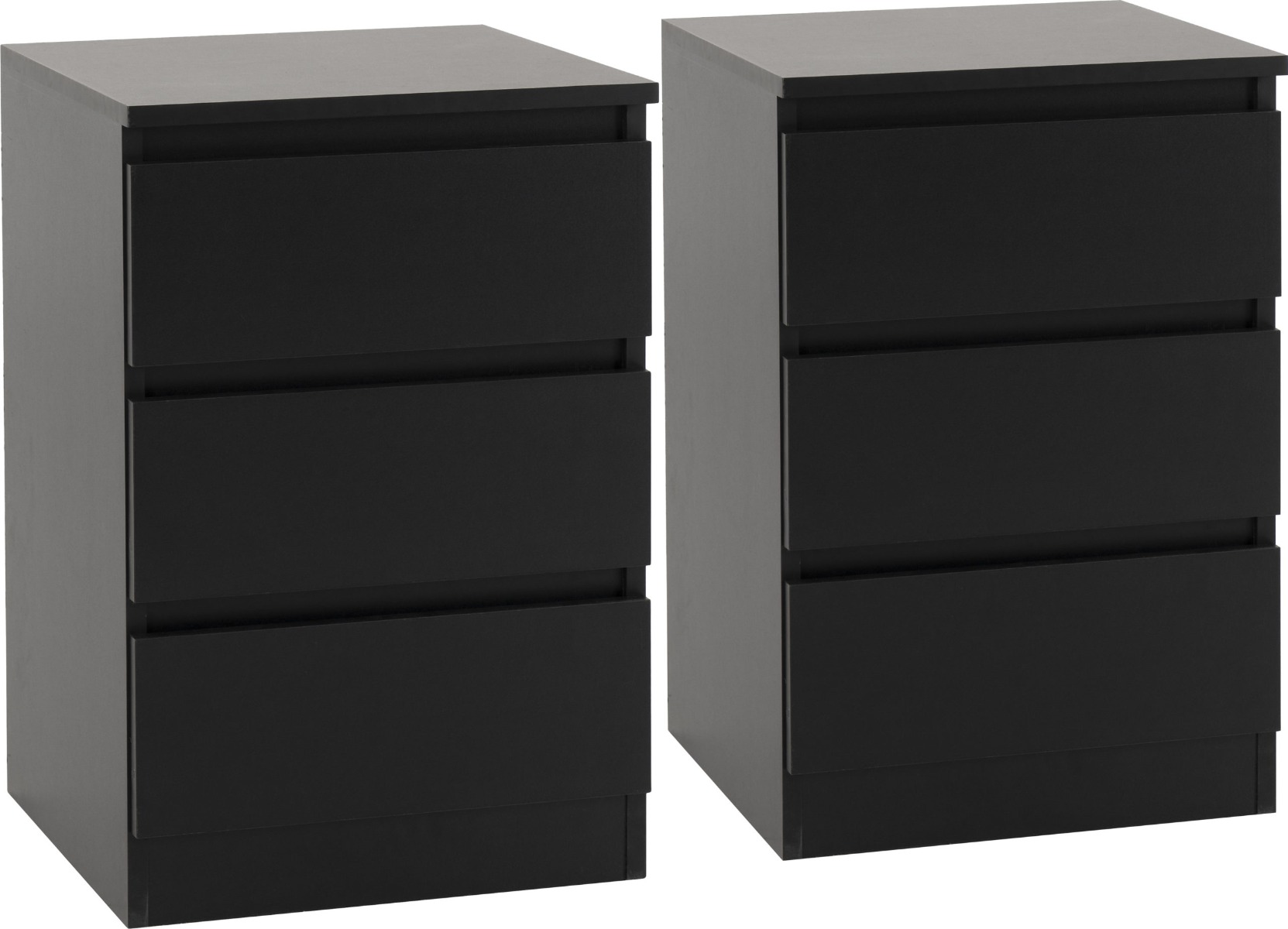 Malvern 3 Drawer Bedside (PAIR) - Black - Budget Deals