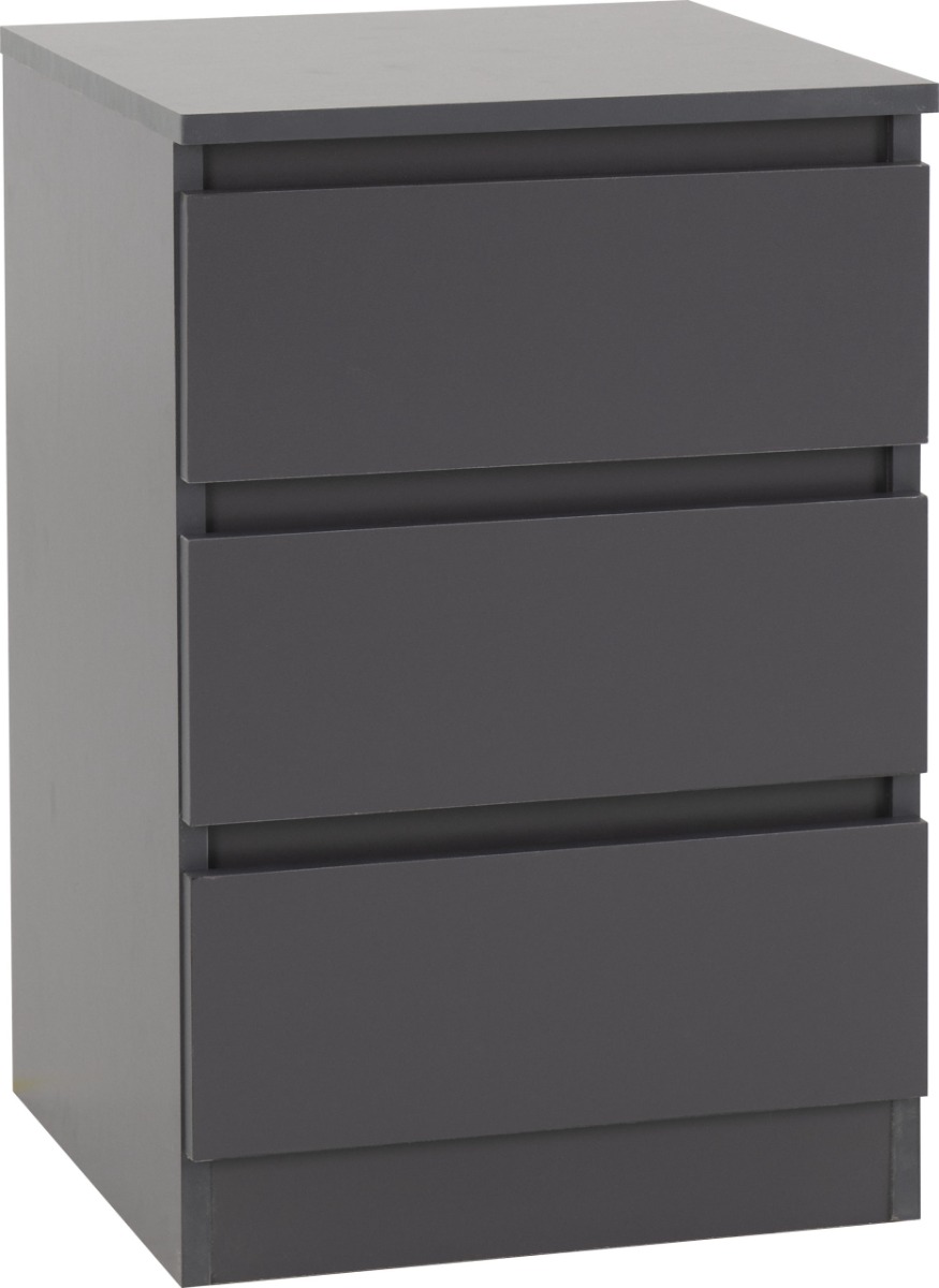 Malvern 3 Drawer Bedside - Grey - Budget Deals