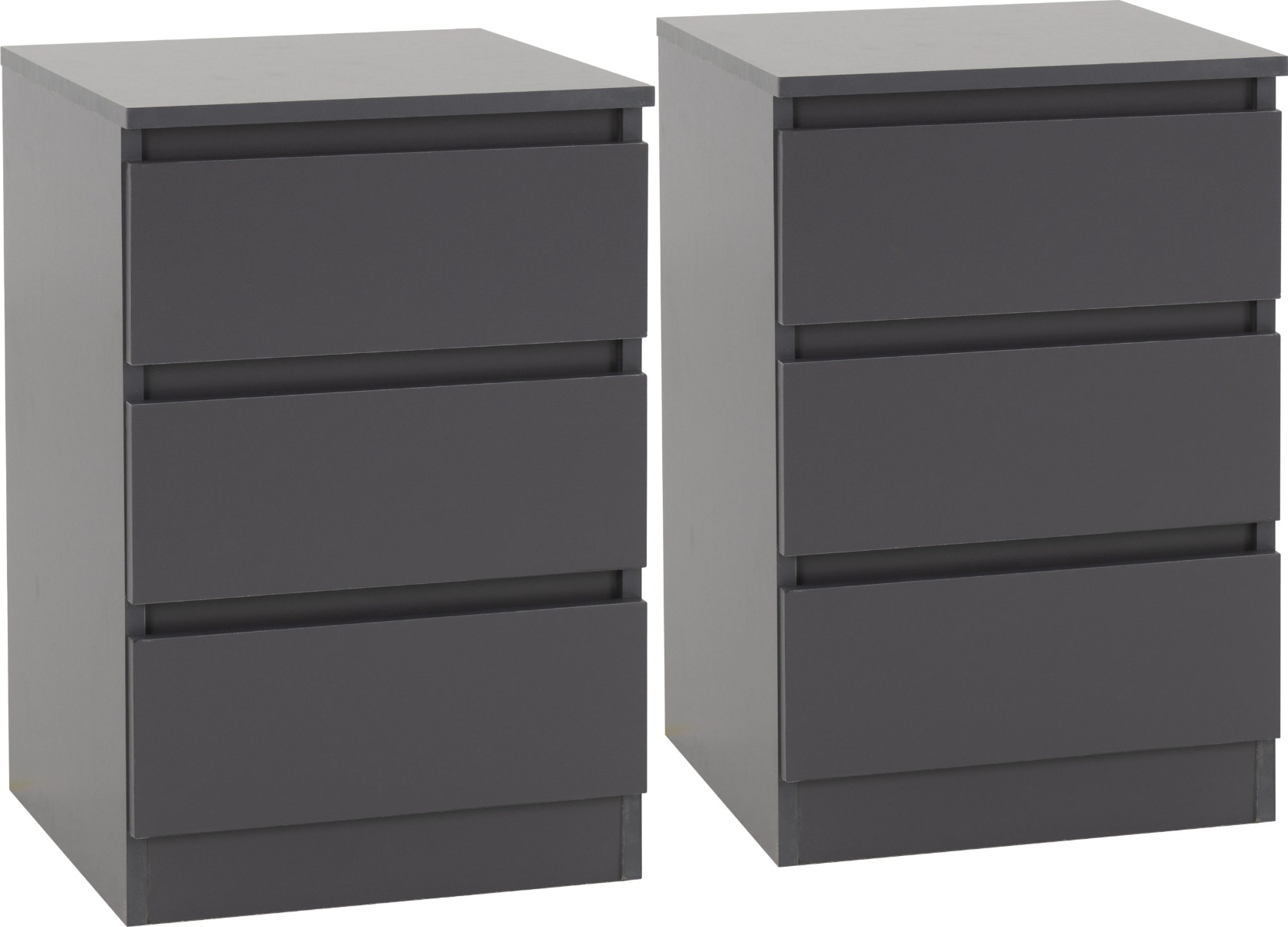 Malvern 3 Drawer Bedside (PAIR) - Grey - Budget Deals