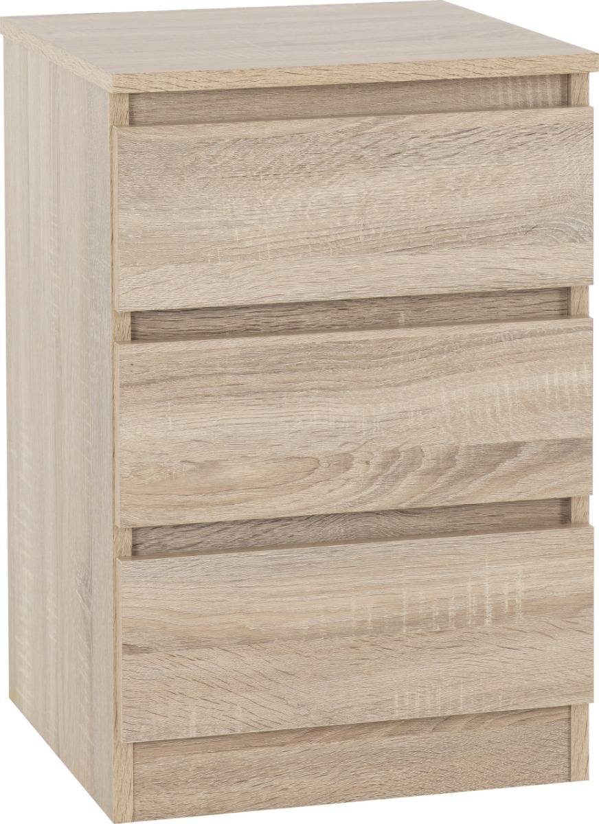 Malvern 3 Drawer Bedside - Sonoma Oak Effect - Budget Deals