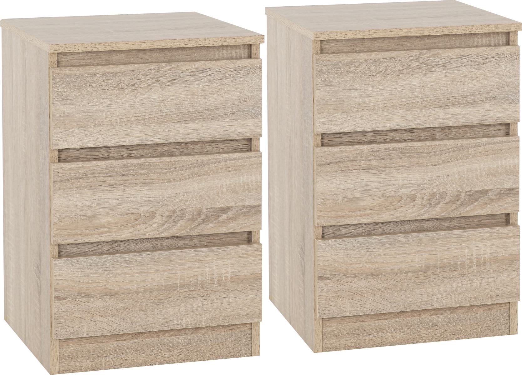 Malvern 3 Drawer Bedside (PAIR) - Sonoma Oak Effect - Budget Deals