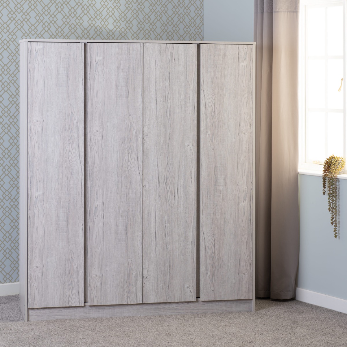 Wardrobe - MALDEN 4 Door Wardrobe Urban Snow 151cm - Budget Deals