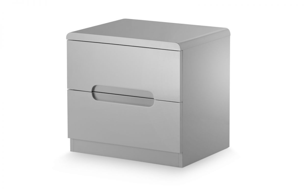 Bedside Table - MANHATTAN 2 Drawer Nightstand Grey High Gloss 45cm - JB Collections