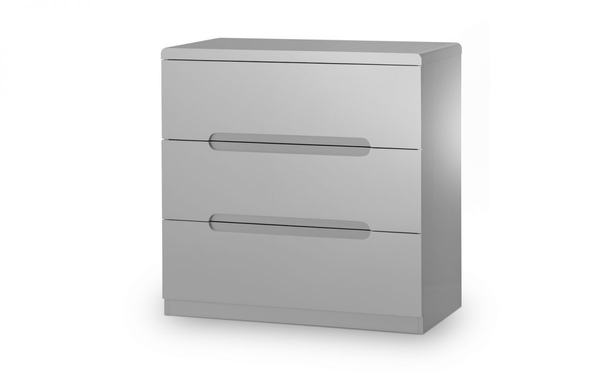 Bedside Table - MANHATTAN 3 Drawer Nightstand Grey High Gloss 80cm - JB Collections