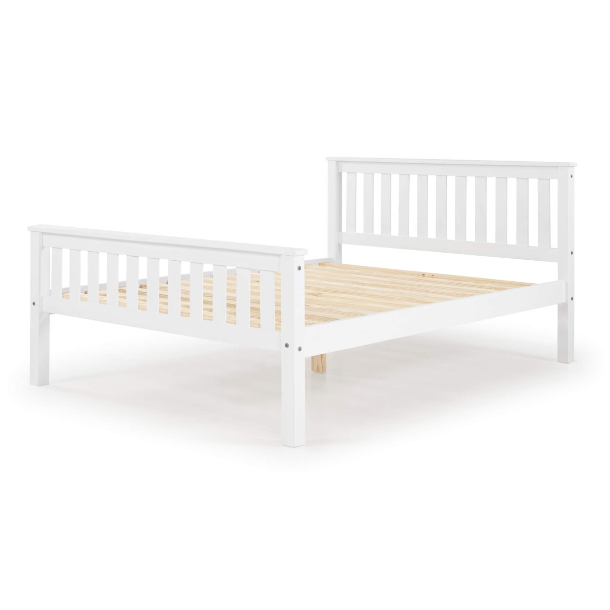 Chandler Classic Solid Pine Wooden Bed Frame with High Footboard in White Wash - Small Double Bed - Sigrid Mills