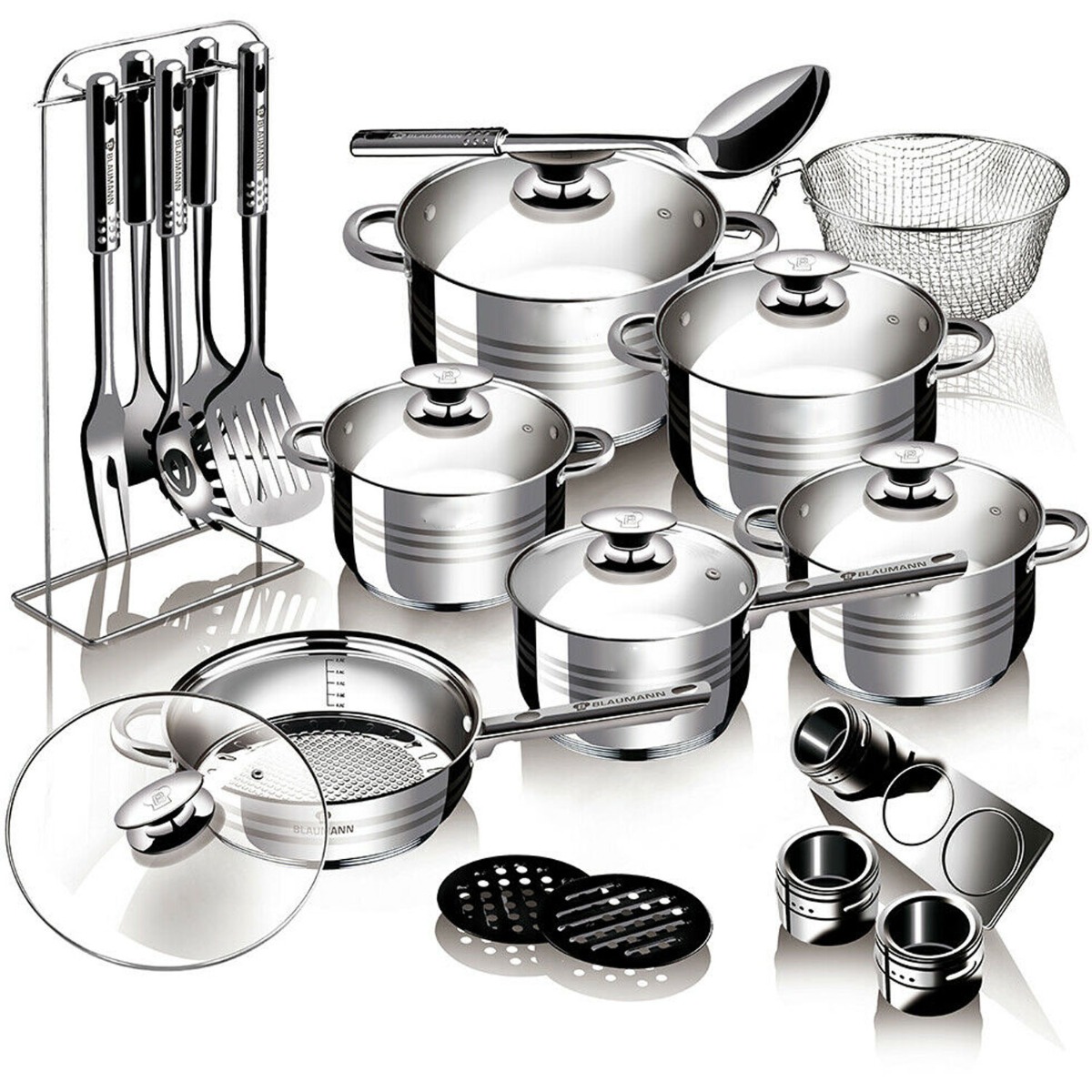 27 Pc Stainless Steel Non Stick Pots Pans Cookware Set - Silver - Bedroom & More