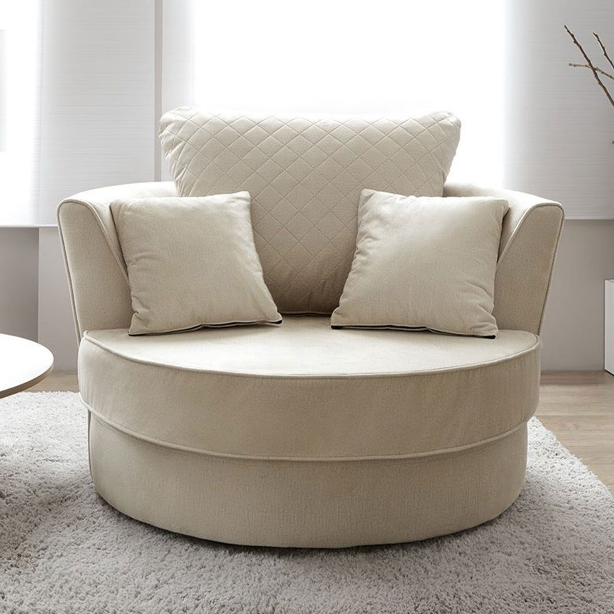 Bethan Velvet Swivel Chair - Cream - Moonlight Interiors