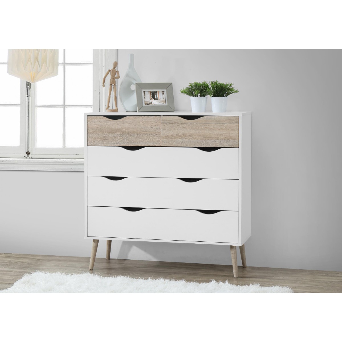 MARTOCK White Chest of Drawers - Large-sized, 5 Drawers - Sigrid Mills