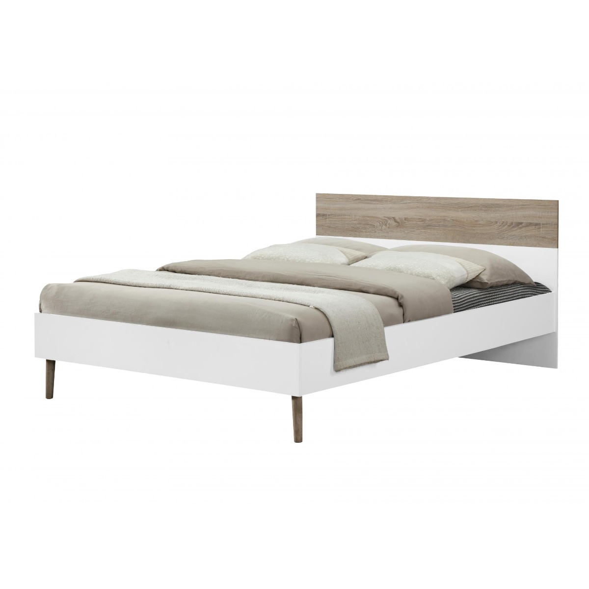 Ketchikan Classic Luxurious Bed Frame White and Oak Effect Rubberwood Legs - King Size - Sigrid Mills