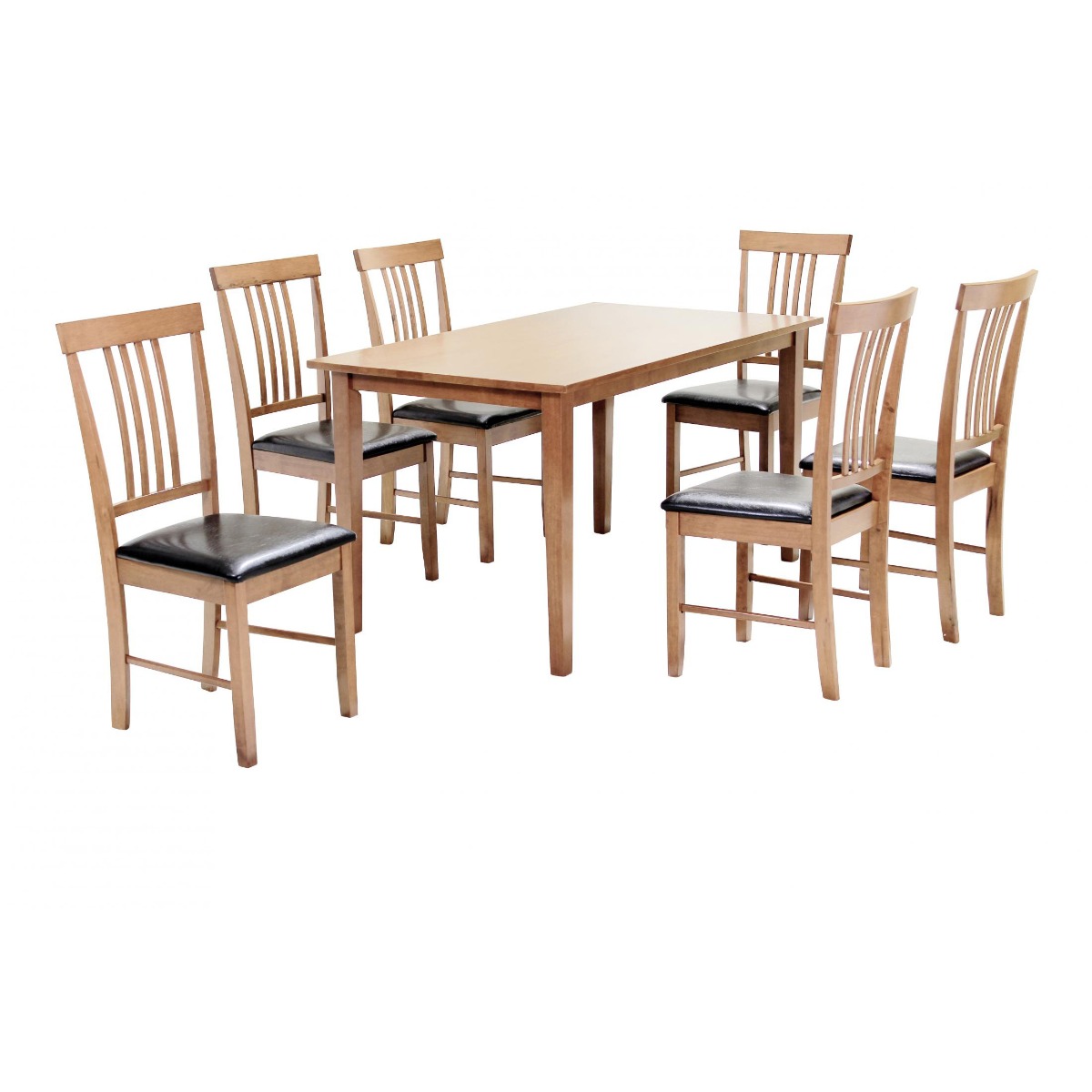 Roseville Decent Decor Large Dining Set with 6 PU Seating Chairs in Oak - Sigrid Mills
