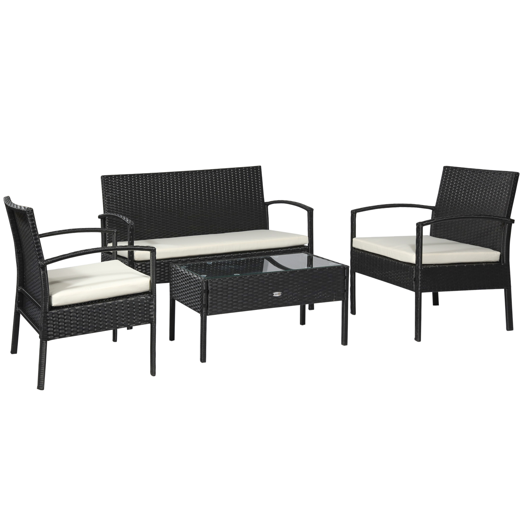 4-Seater Rattan Garden Furniture Set Black Cream Outdoor Patio Wicker Weave Chairs Table Conservatory Seaters Bistro Set - Life Essentials
