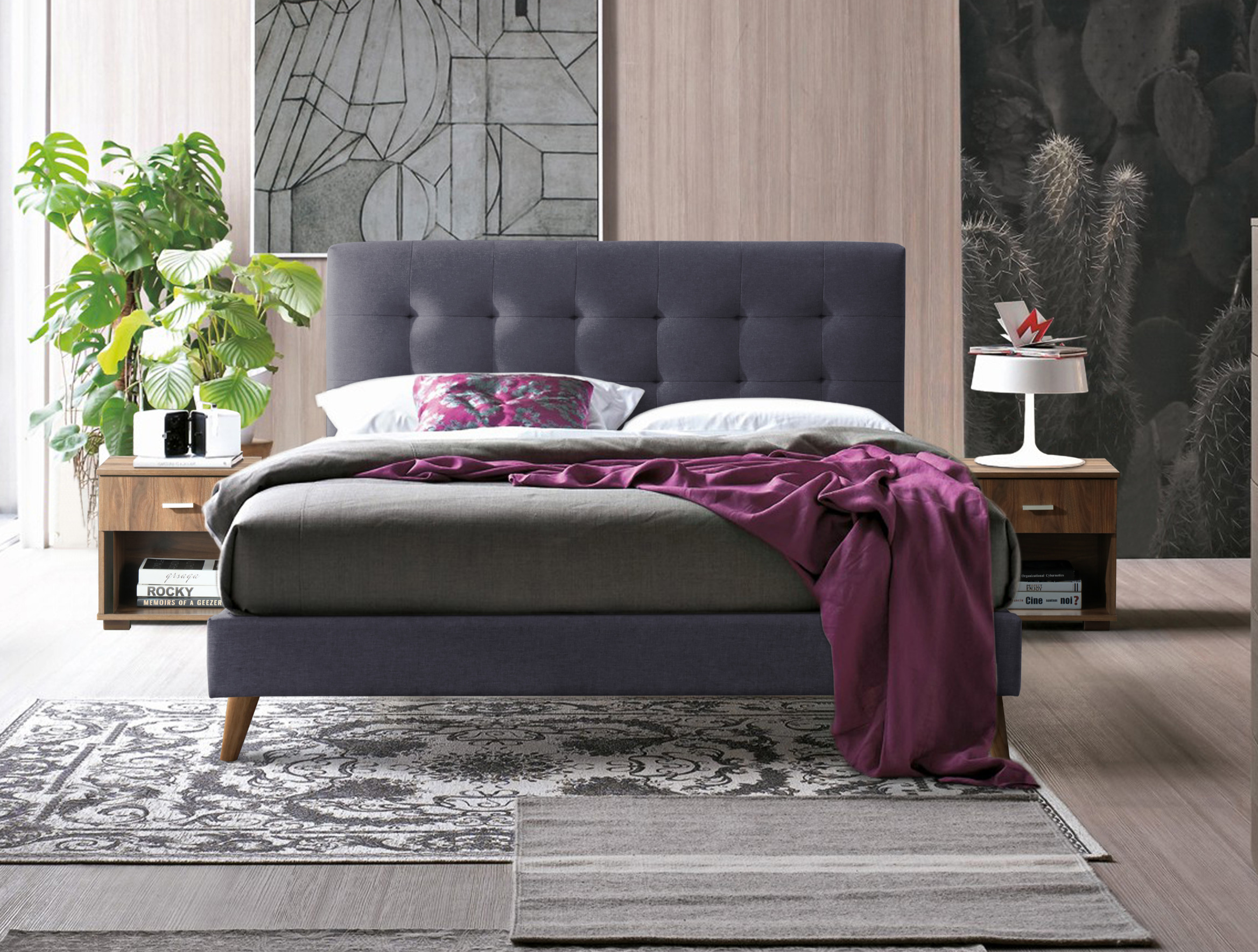 Double Bed - NOVADO 4ft6 Fabric Bed Dark Grey - Bedland