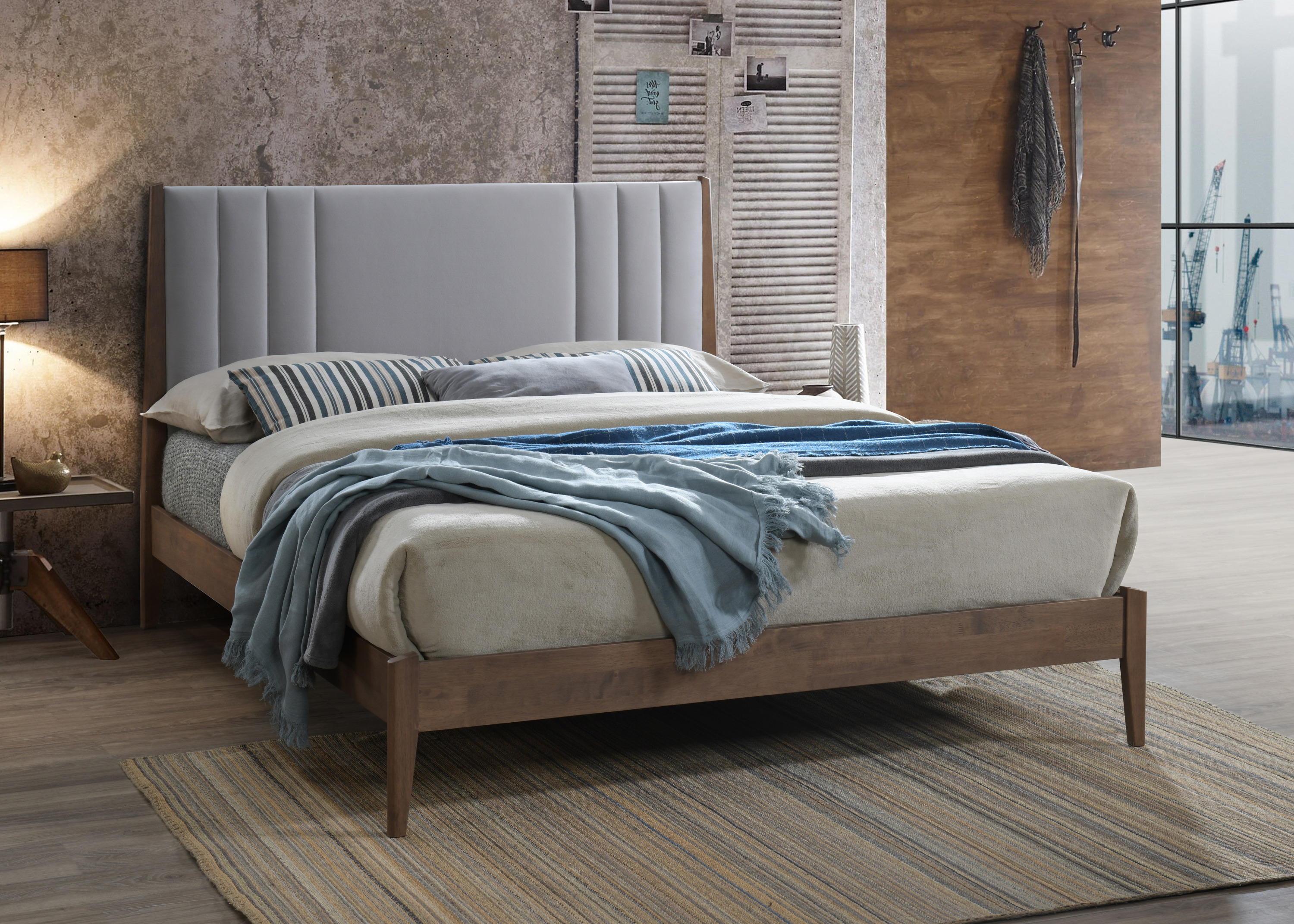Kingsize Bed - CHELVARA Wooden 5ft Fabric Bed Light Grey - Bedland