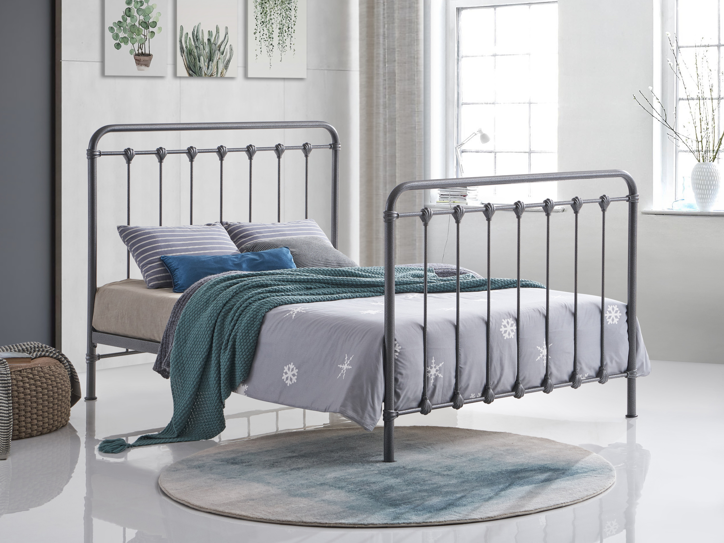 Single Bed - HAVORA 3ft Metal Bed Speckled Black And Silver - Bedland