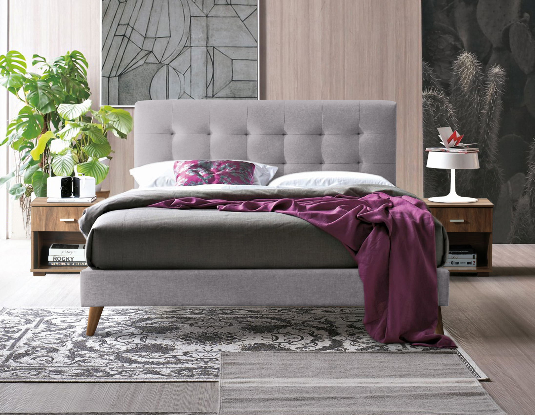 Double Bed - NOVADO 4ft6 Fabric Bed Light Grey - Bedland