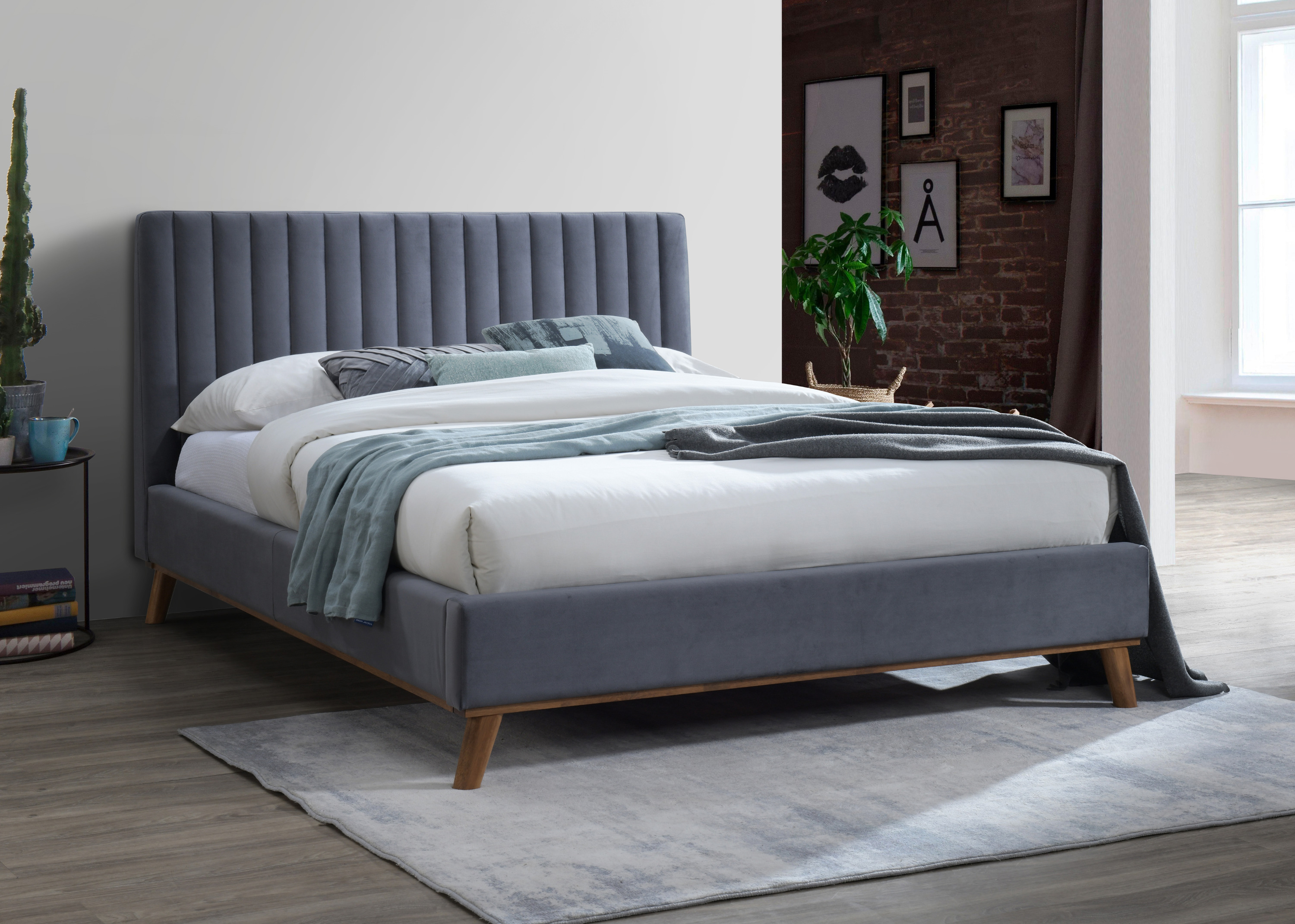 Kingsize Bed - AESTON 5ft Fabric Bed Dark Grey - Bedland