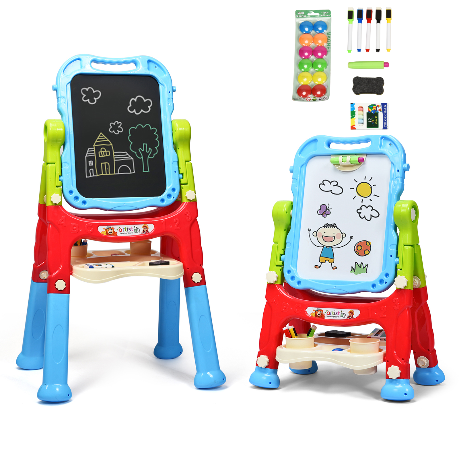 Kids Double Sided Boards Easel Magnetic Painting Art-Blue - Savings Store