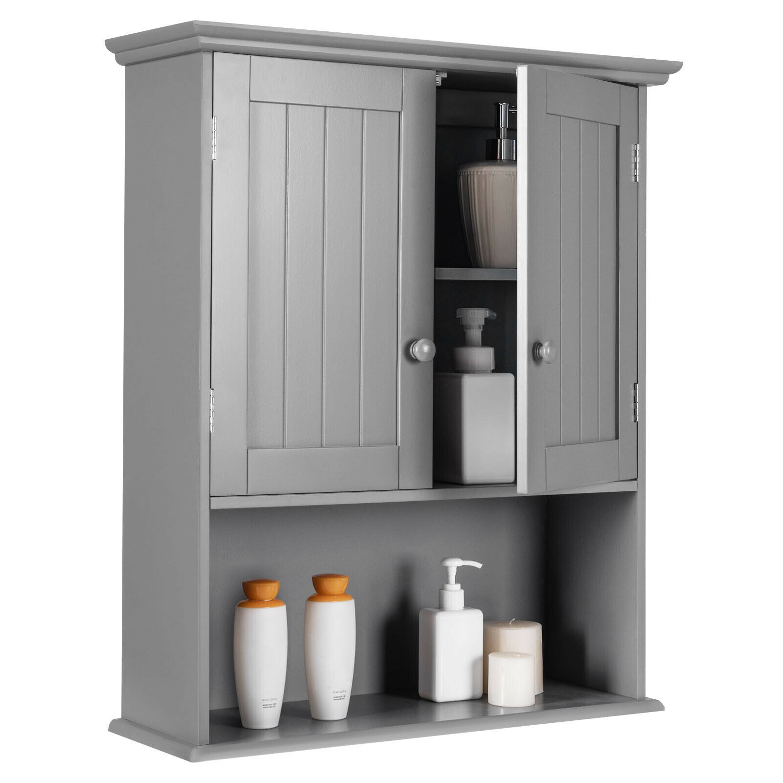 Wall Mounted Bathroom Storage Cabinet with Adjustable Shelf-Grey - Savings Store