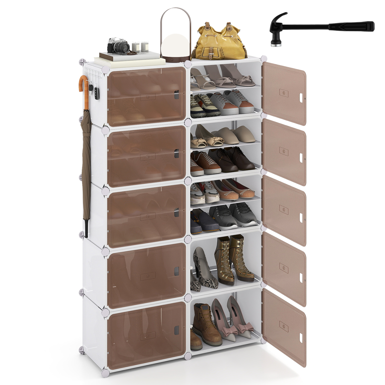 LVARO 10-Tier Shoe Cabinet Storage Organizer with Removable Shelves - White - Savings Store