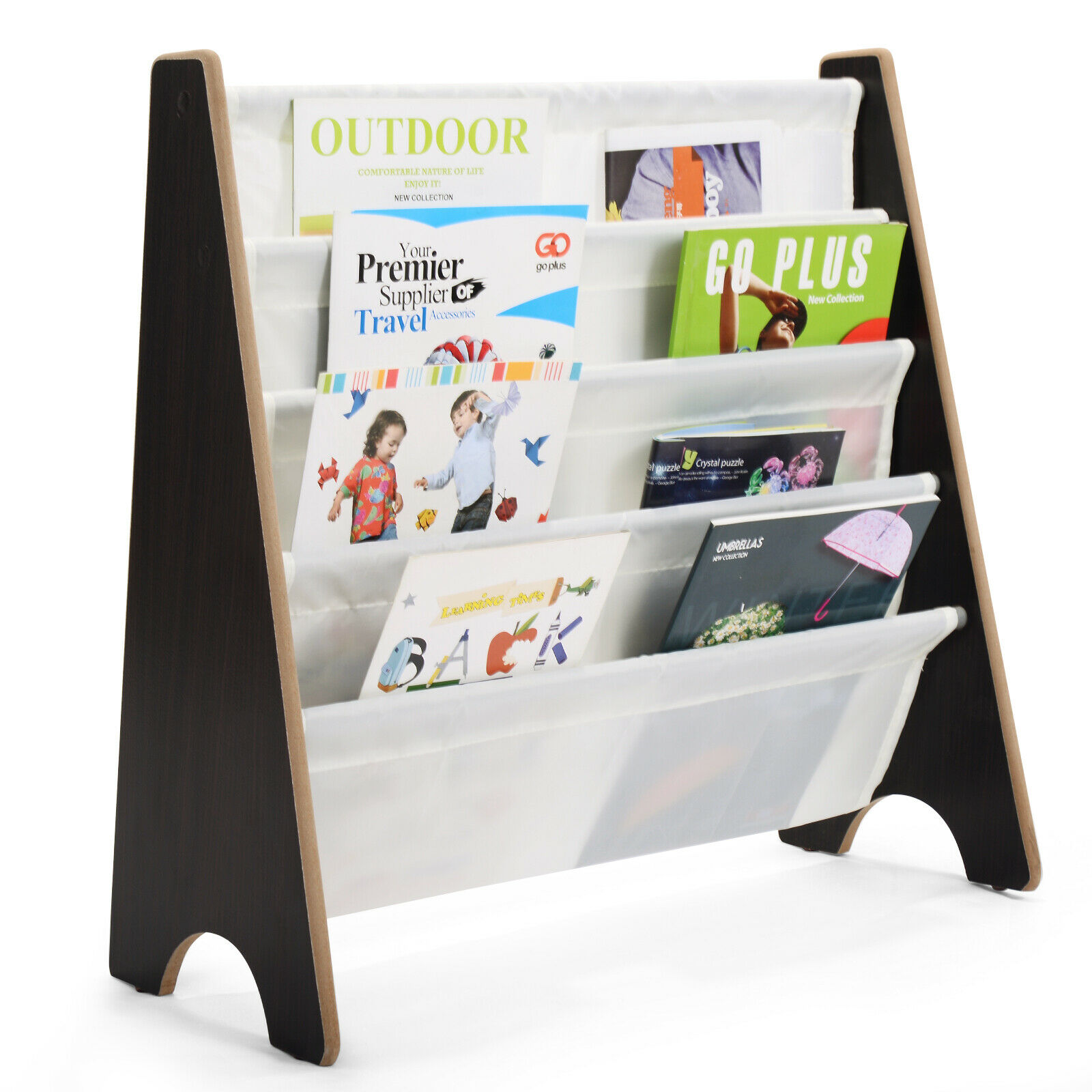 4 Tier Children Bookshelf Magazine Rack Organiser-Coffee - Savings Store