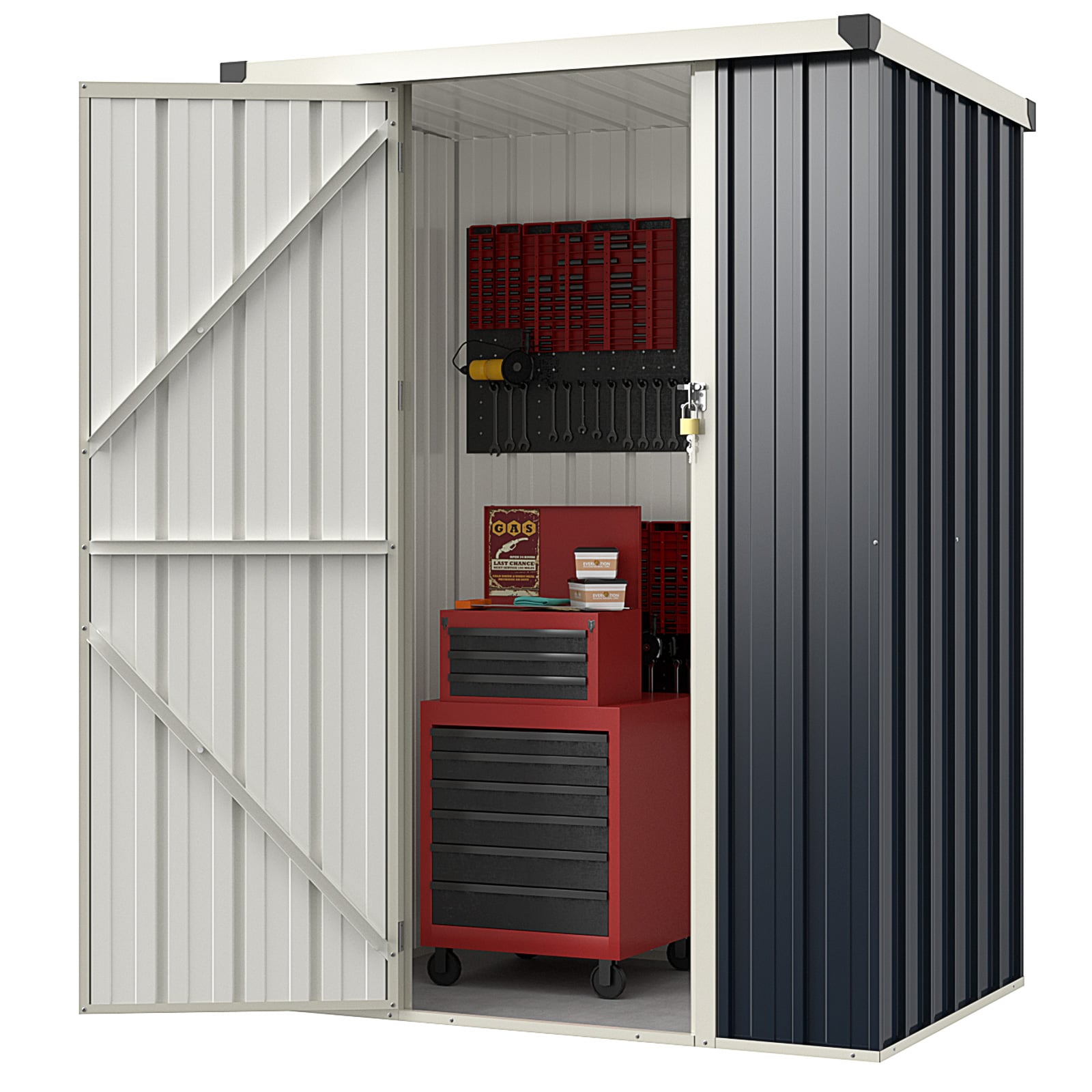 117 x 89cm Metal Outdoor Storage Shed for Bike Garbage-Grey - Savings Store