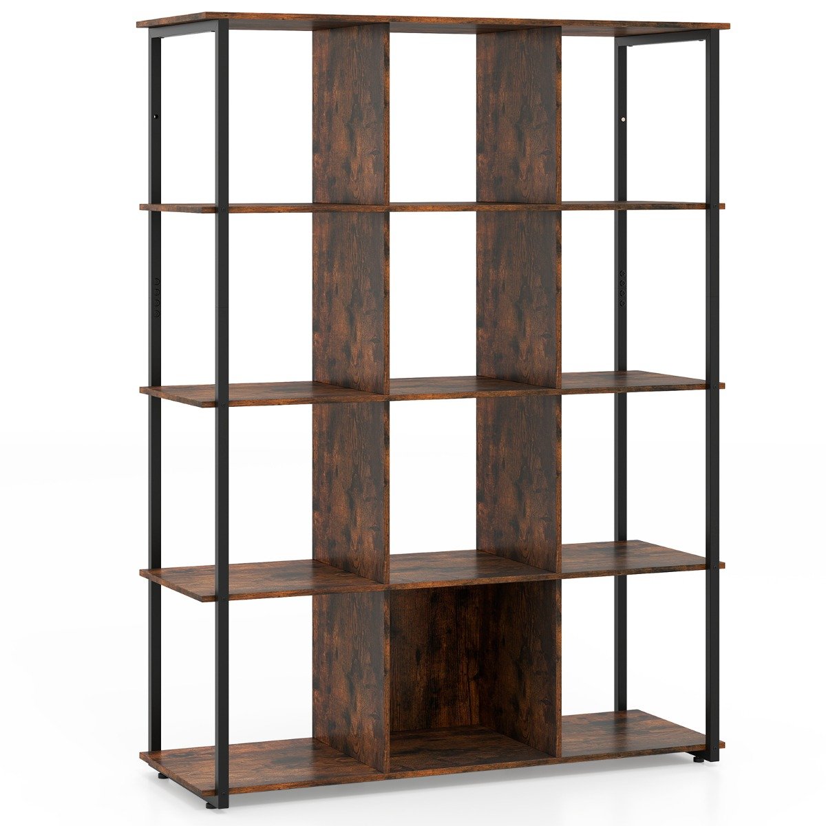 Industrial Open Shelf Display Rack with 2 Anti-tipping Kits for Living Room Bedroom Study-Rustic Brown - Savings Store