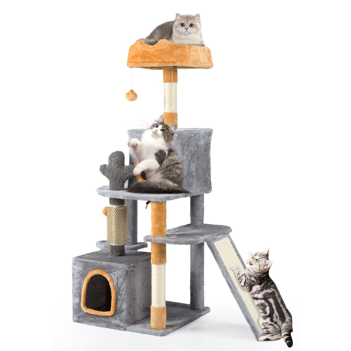 128 CM Tall Cat Tree with Sisal Scratching Posts and Ladder - Savings Store