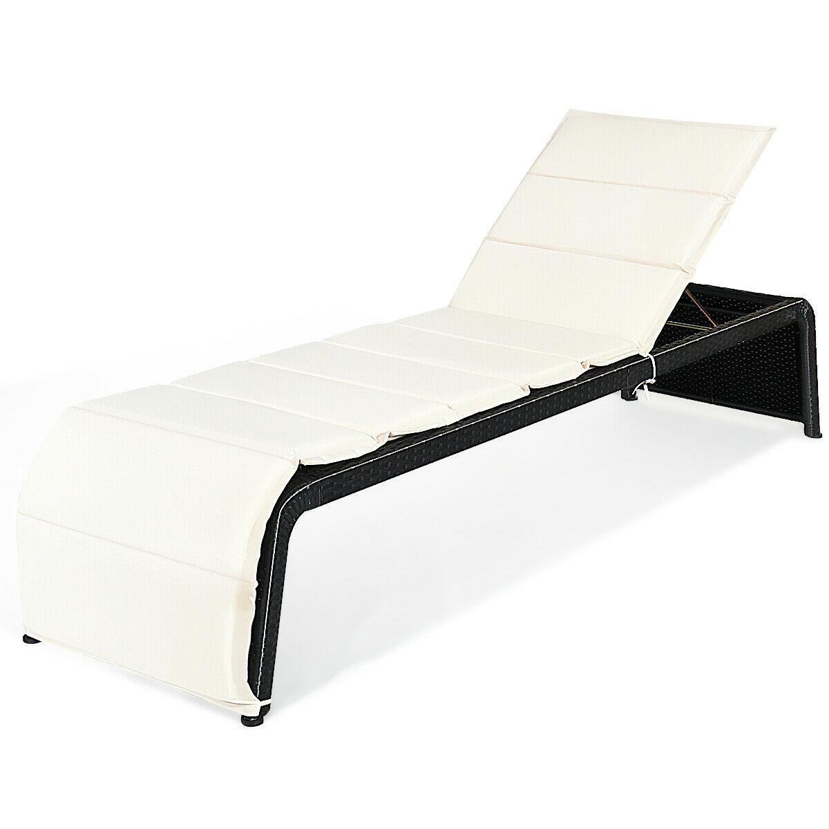 Rattan Sun Lounger with Cushion and Adjustable Feet - Savings Store