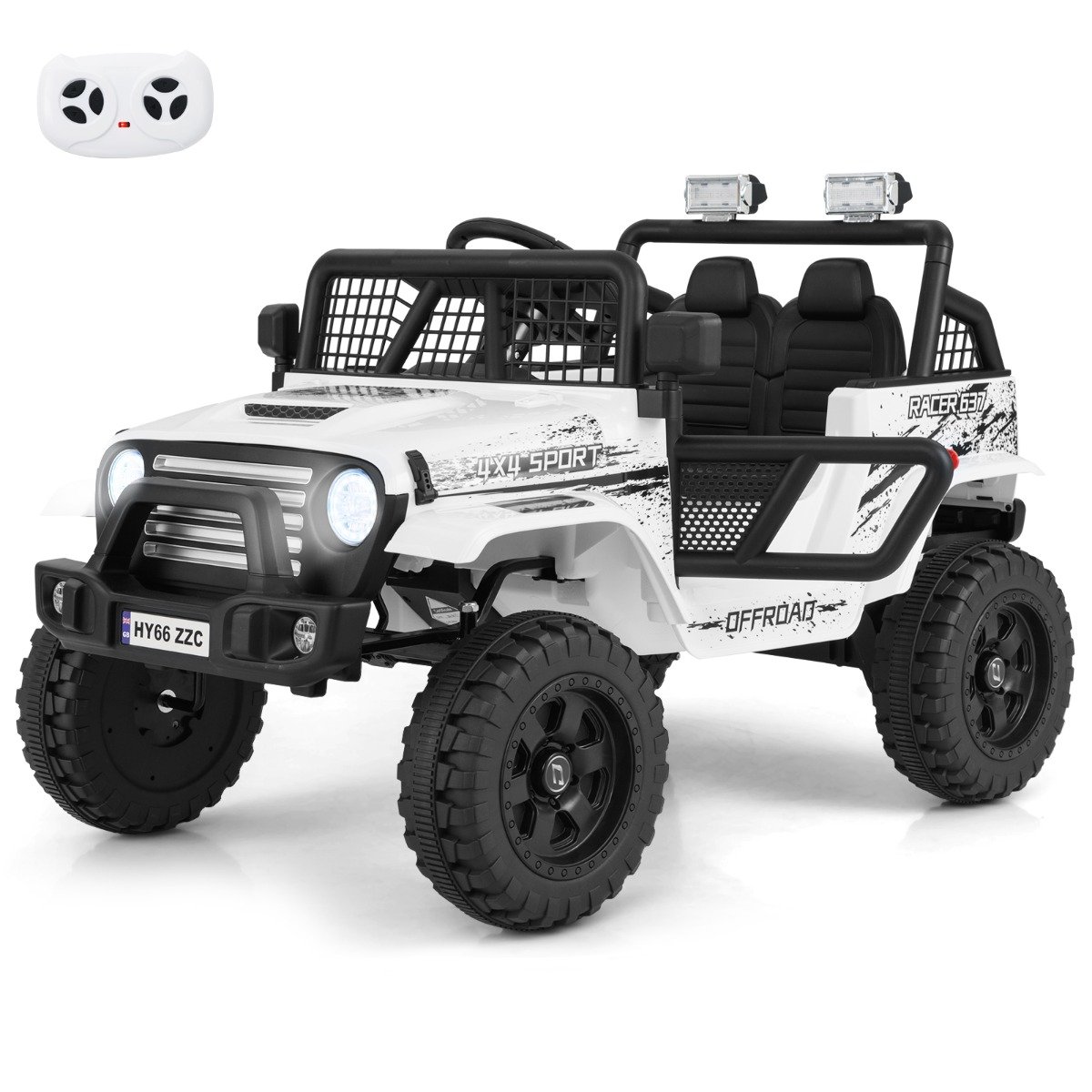 COLYLY 12V Kids Ride on Truck Car with Remote Control and LED Lights-White - Savings Store