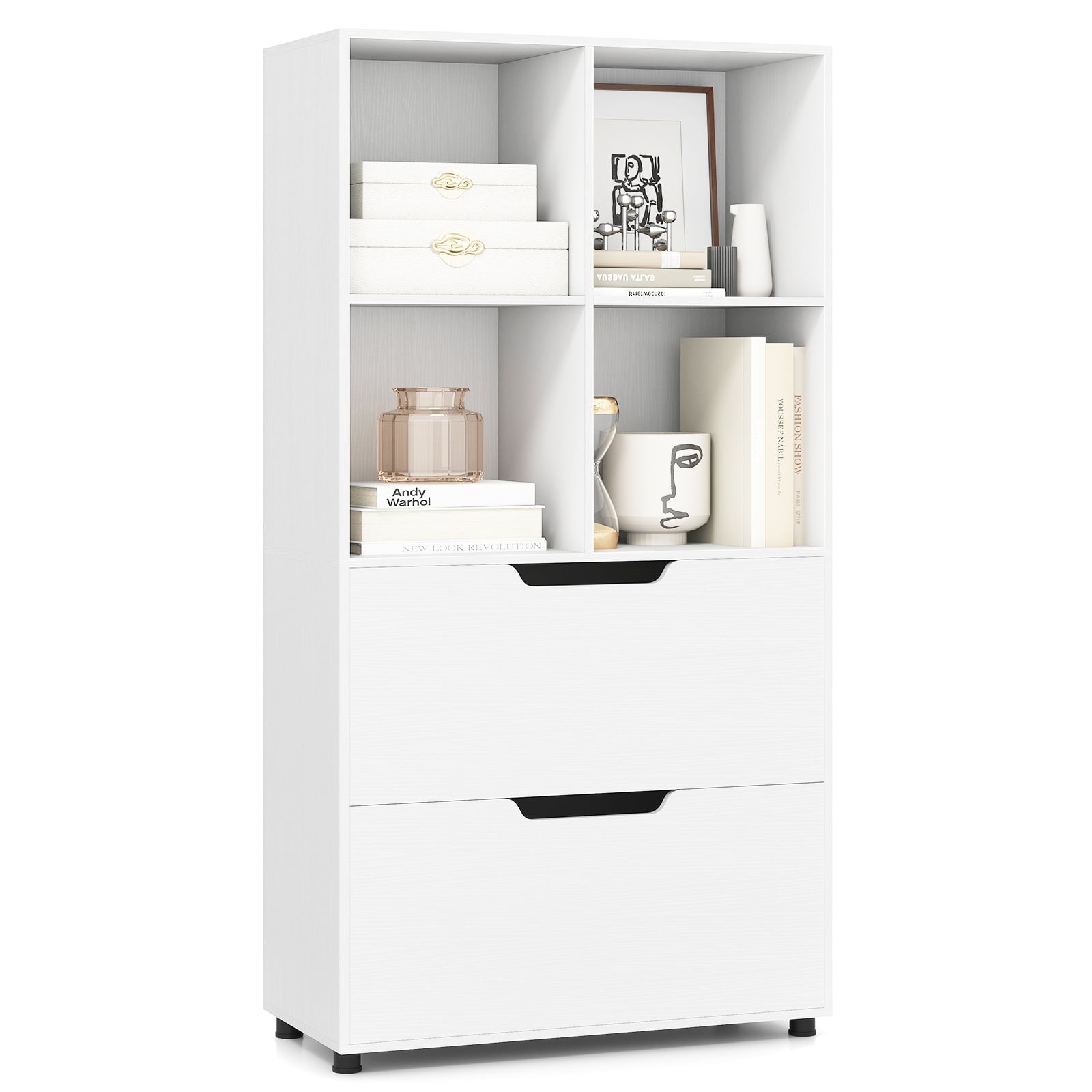 QIREL 130CM 5-Tier Tall Freestanding Bookshelf for Living Room-White - Savings Store