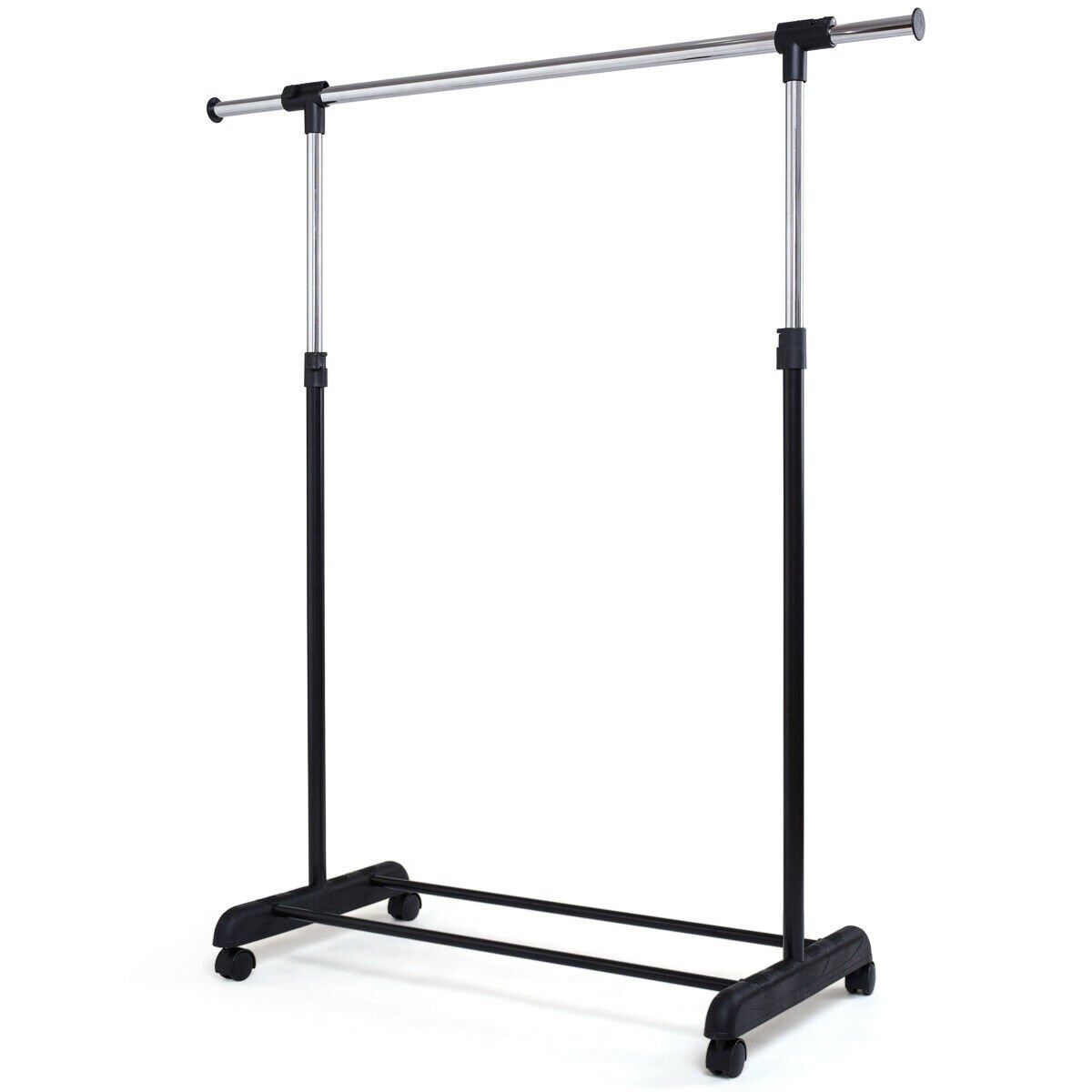Clothes Rack - Adjustable Single Rail Garment Rack with Wheels and Bottom Shelf - Savings Store