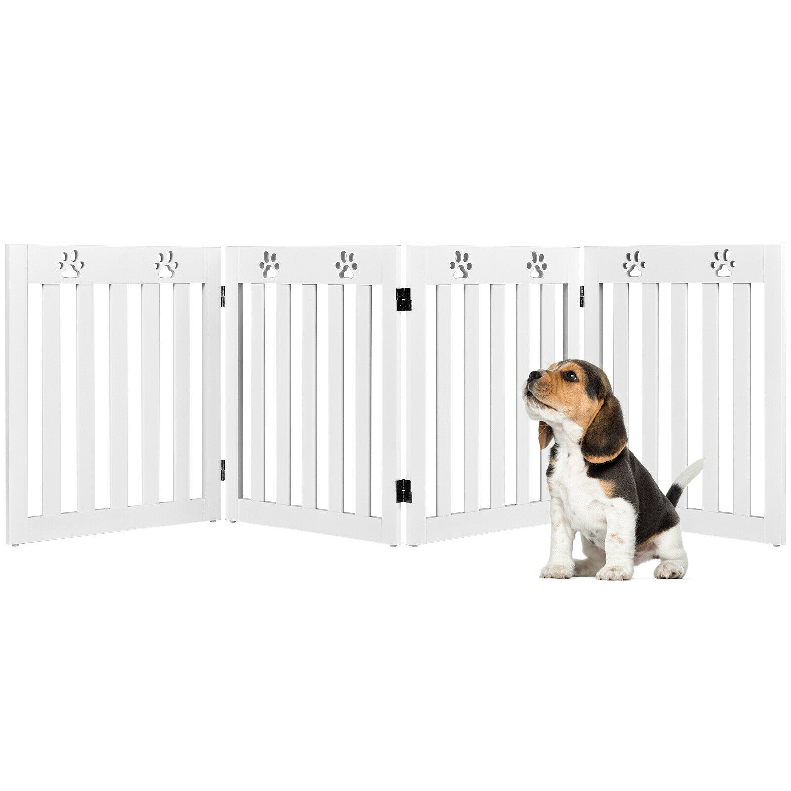 4 Panels Folding Pet Gate-White - Savings Store
