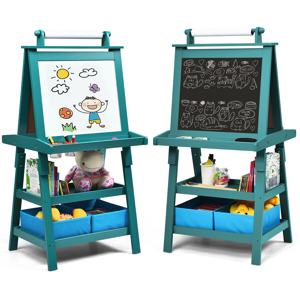 Children's Double-Sided Art Easel with Paper Roll-Blue - Savings Store