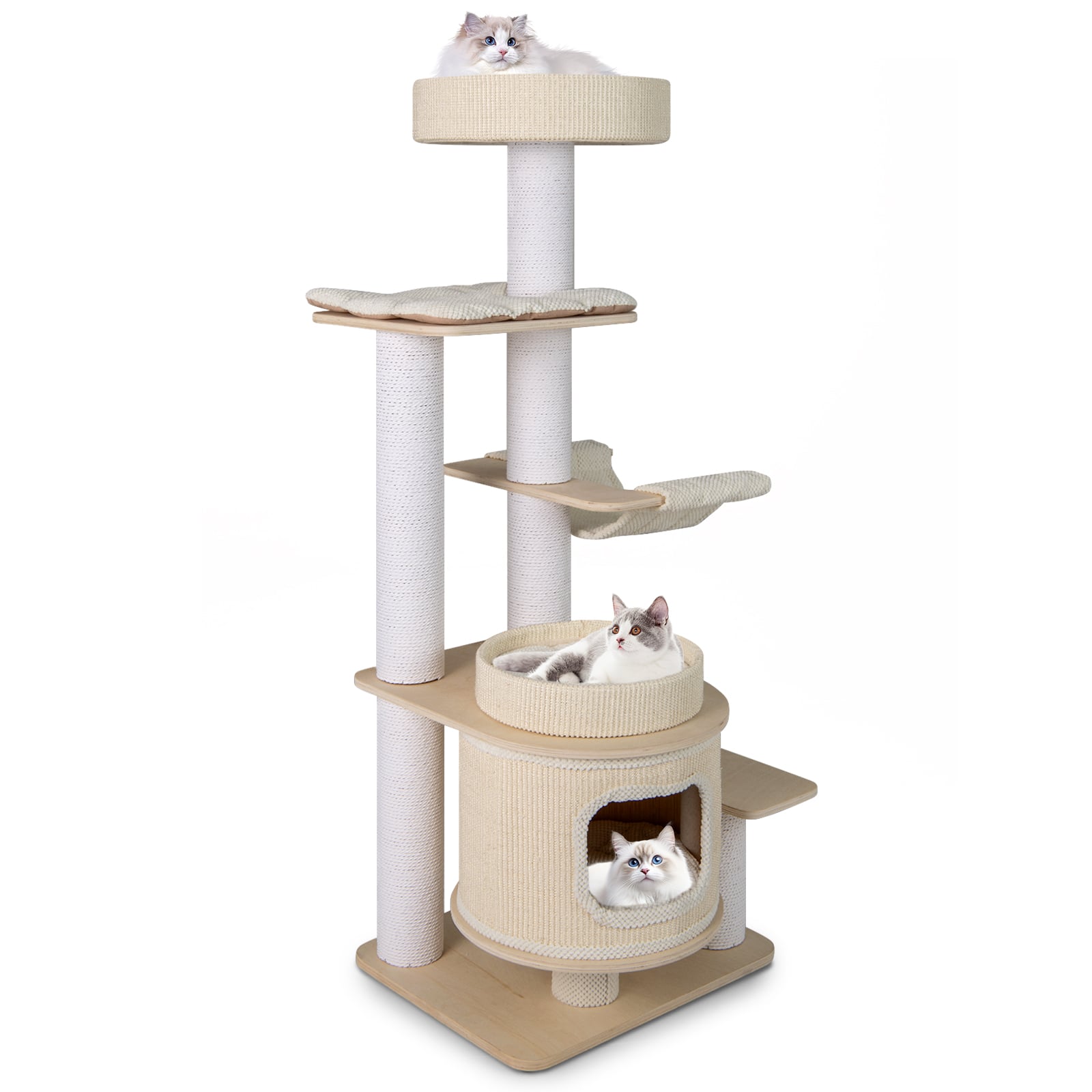 151cm Multi-Level Cat Tree with Condo & Perch-Natural & White - Savings Store