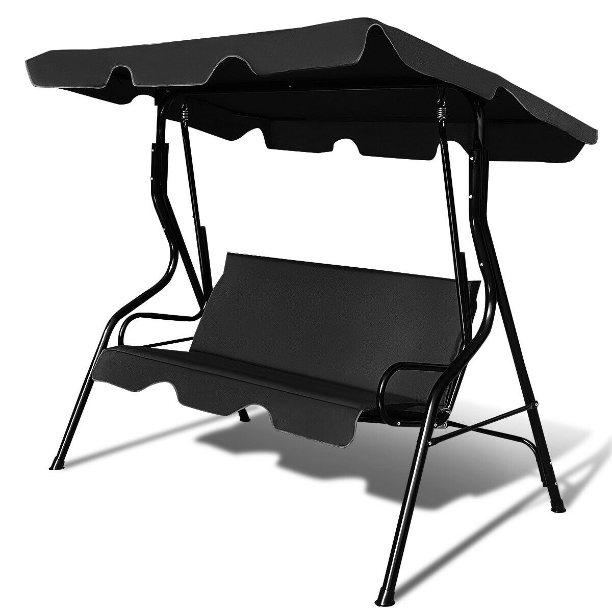 Garden Patio Metal Swing 3 Seater Lounger-Black - Savings Store