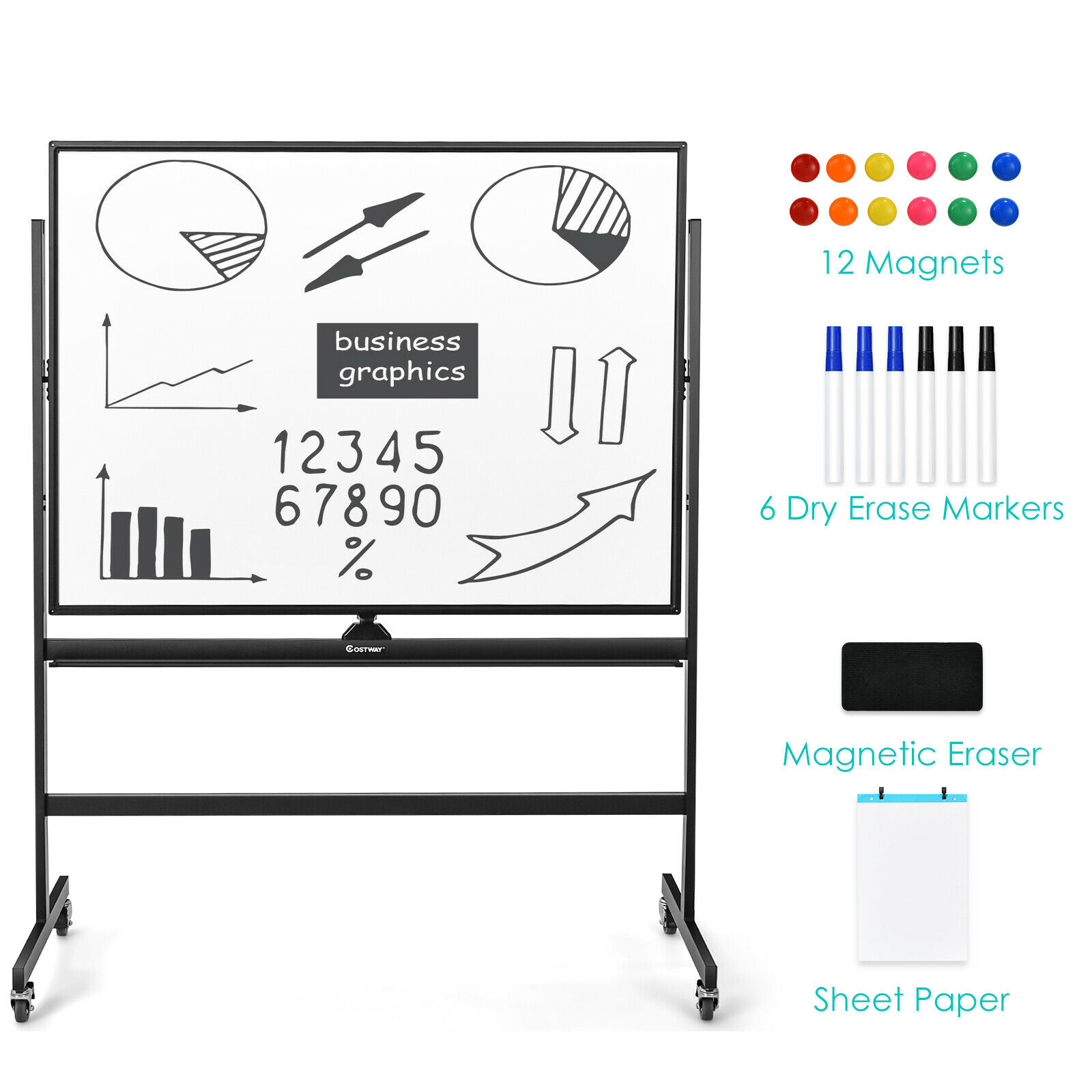 Mobile Magnetic Double-Sized Whiteboard with 4 Lockable Wheels - Savings Store