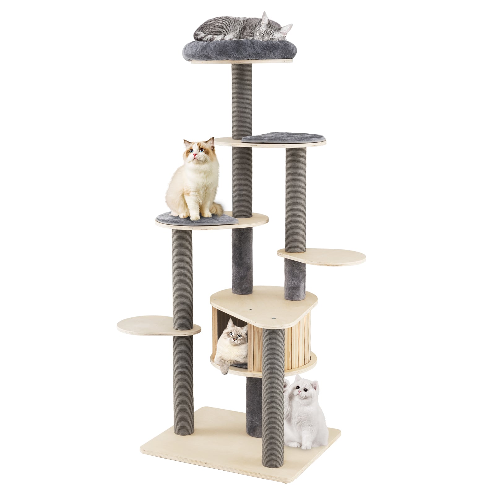 172cm Tall Cat Tree with Comfy Padded Top Perch-Grey - Savings Store