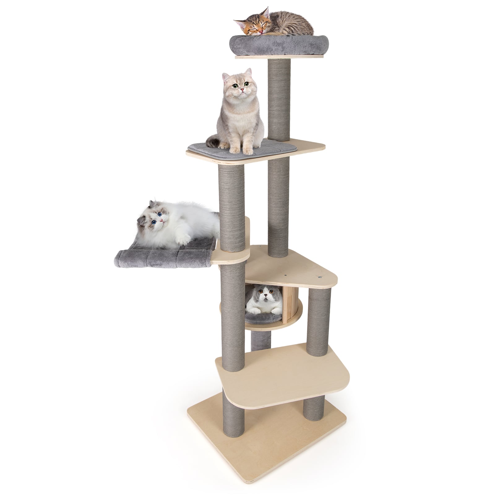 197cm Tall Cat Tree with Comfy Padded Top Perch-Grey - Savings Store