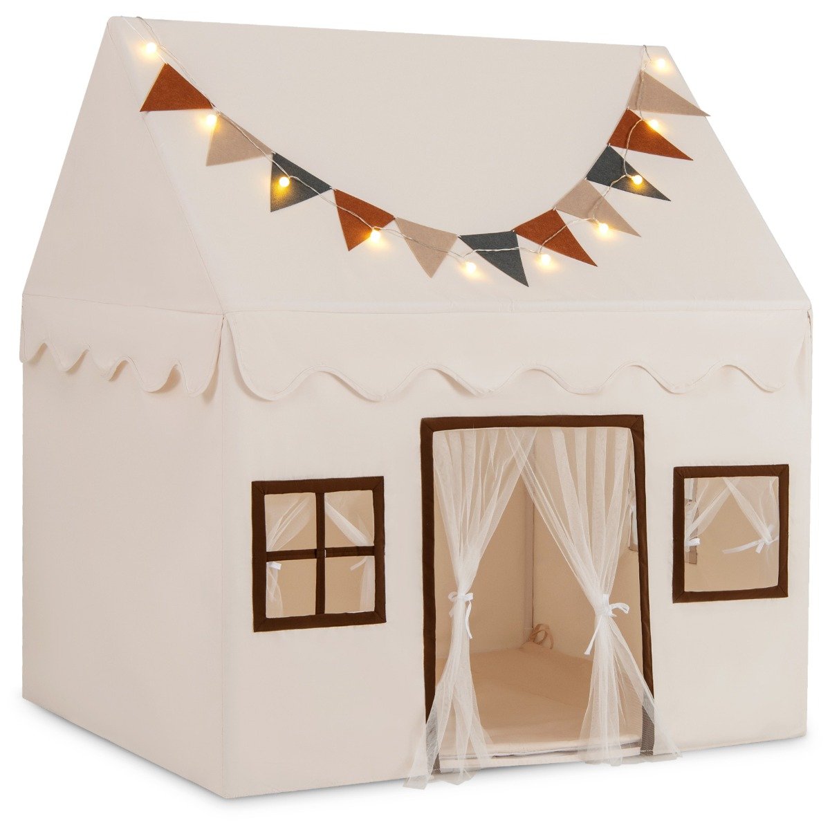 Toddler Playhouse Tent with Padded Non-slip Mat-Beige - Savings Store