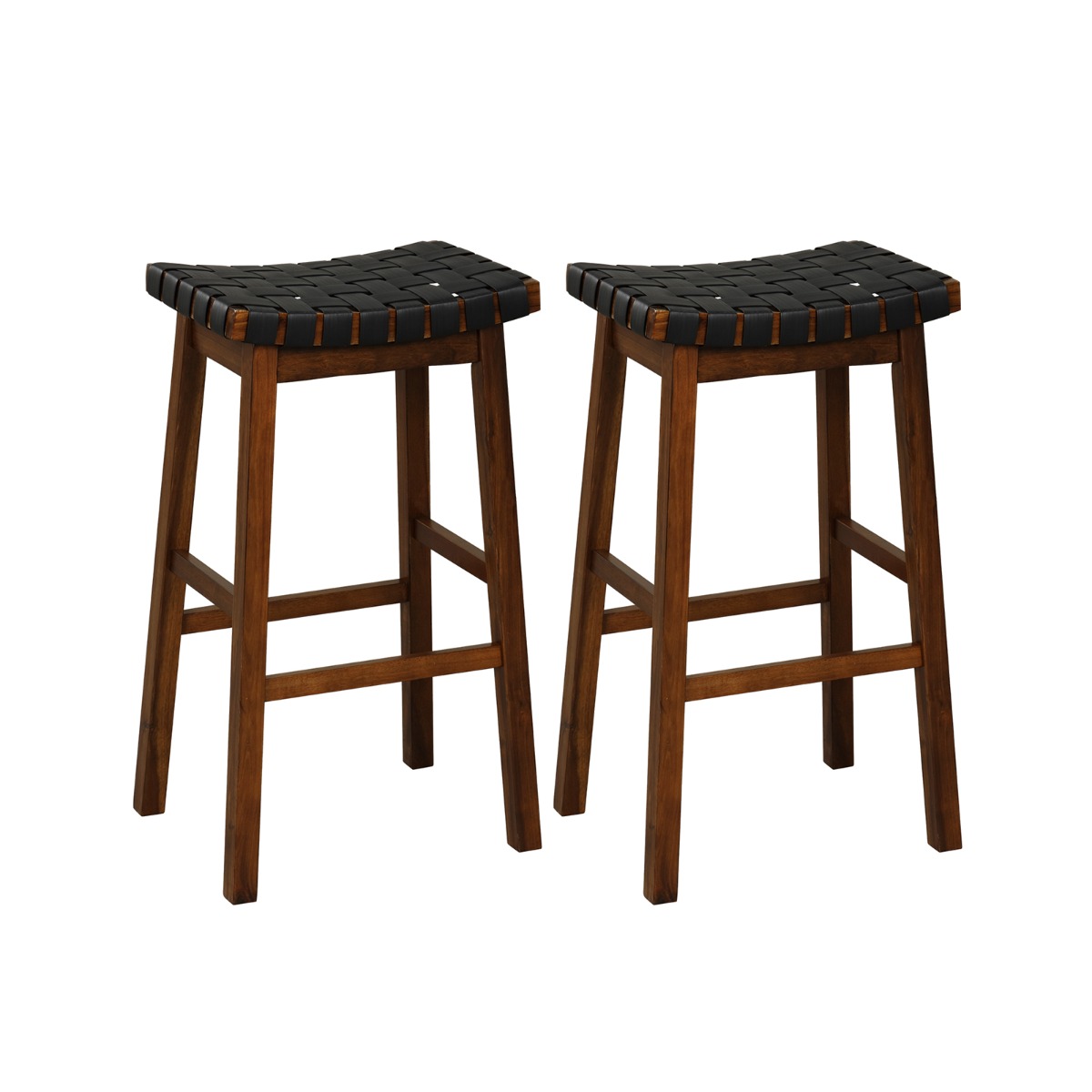 78cm Saddle Barstools with Woven Curved Seat for Kitchen-Black & Brown - Savings Store