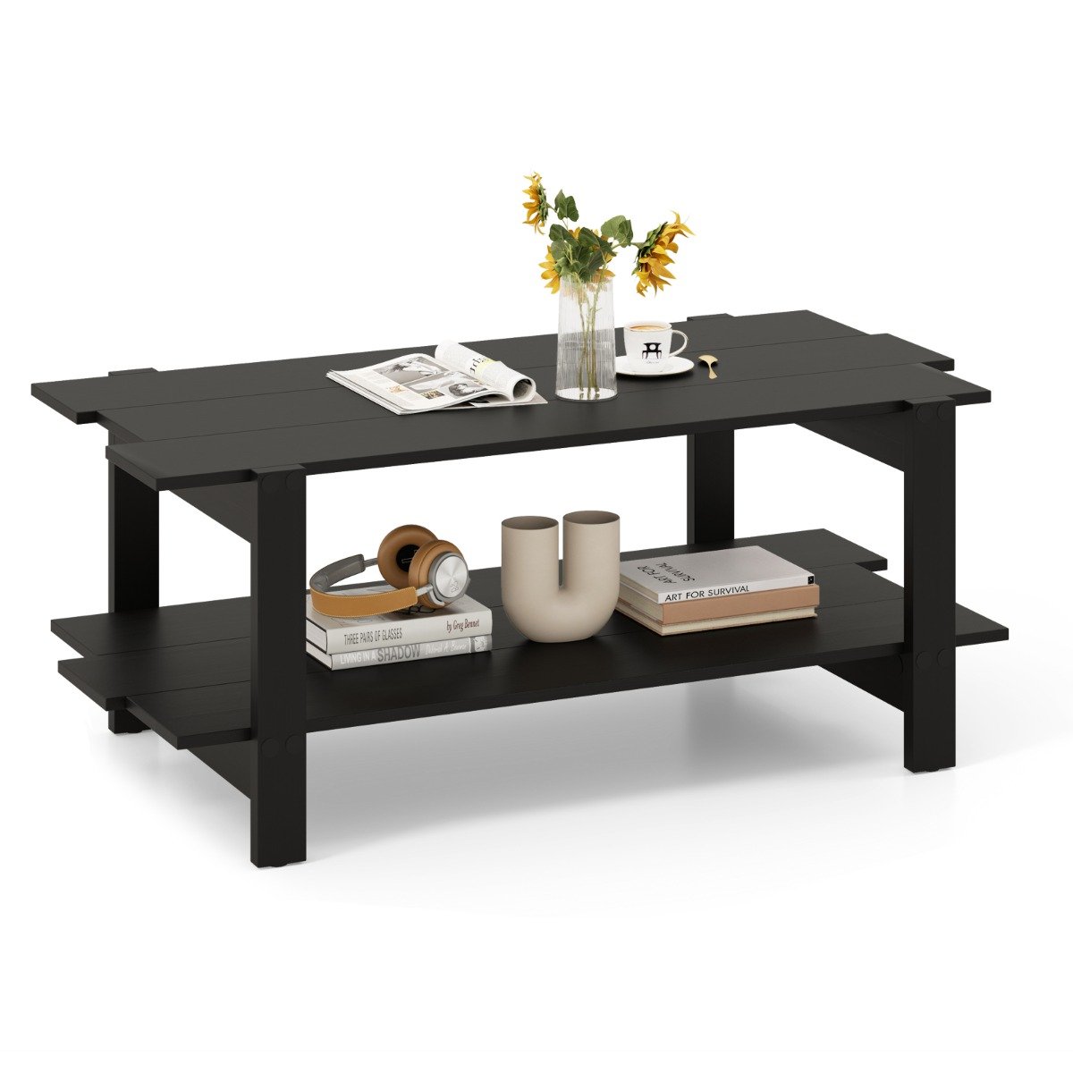 XONO 2-Tier Coffee Table with Storage Shelf for Living Room-Black - Savings Store