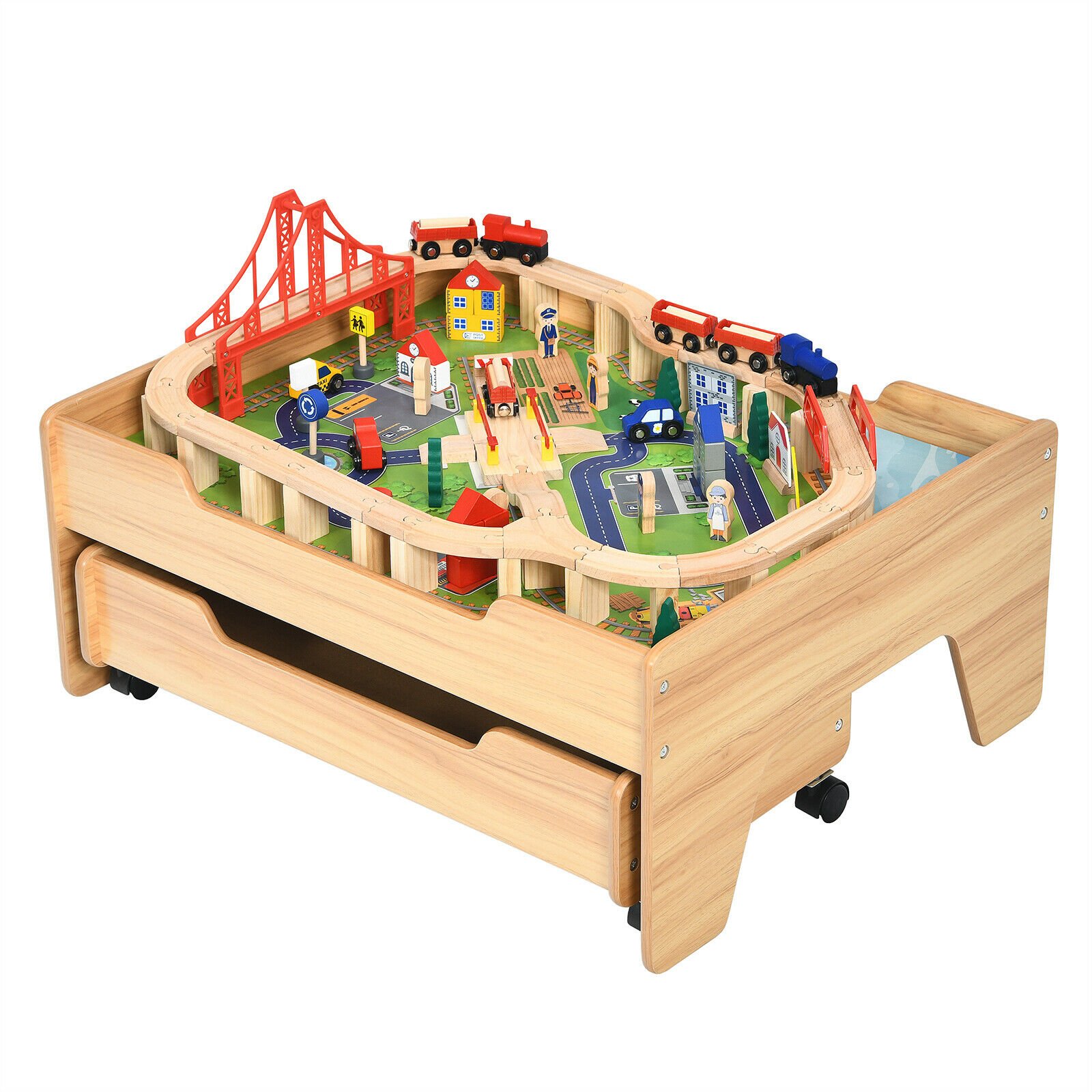 100 Pcs Kid's Wooden Train Railway Track Set Table - Savings Store