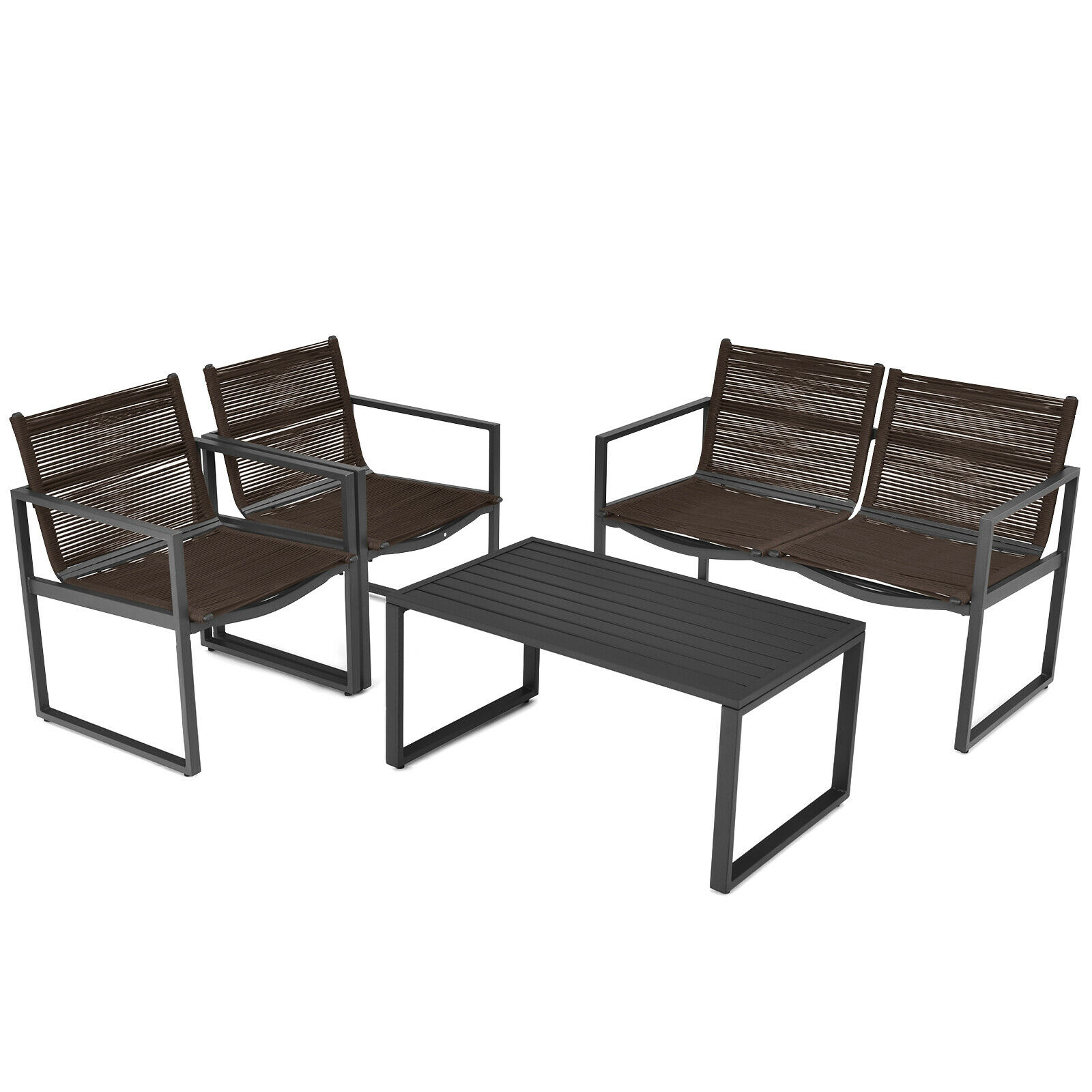 4 Piece Patio Furniture Set with Loveseat Single Chairs and Table - Savings Store