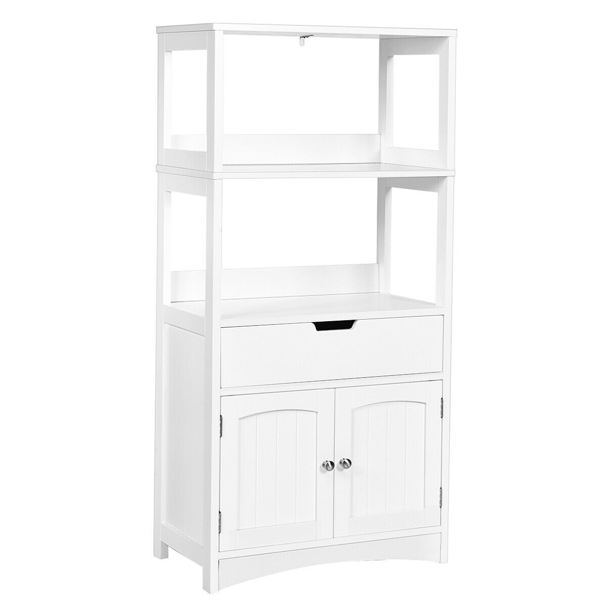 Freestanding Wooden Storage Cabinet with Open Shelves-White - Savings Store